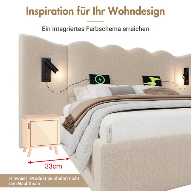 HAUSS SPOLE Polsterbett 180×200 mit Leselampe und USB Type-C Ladefunktion B günstig online kaufen