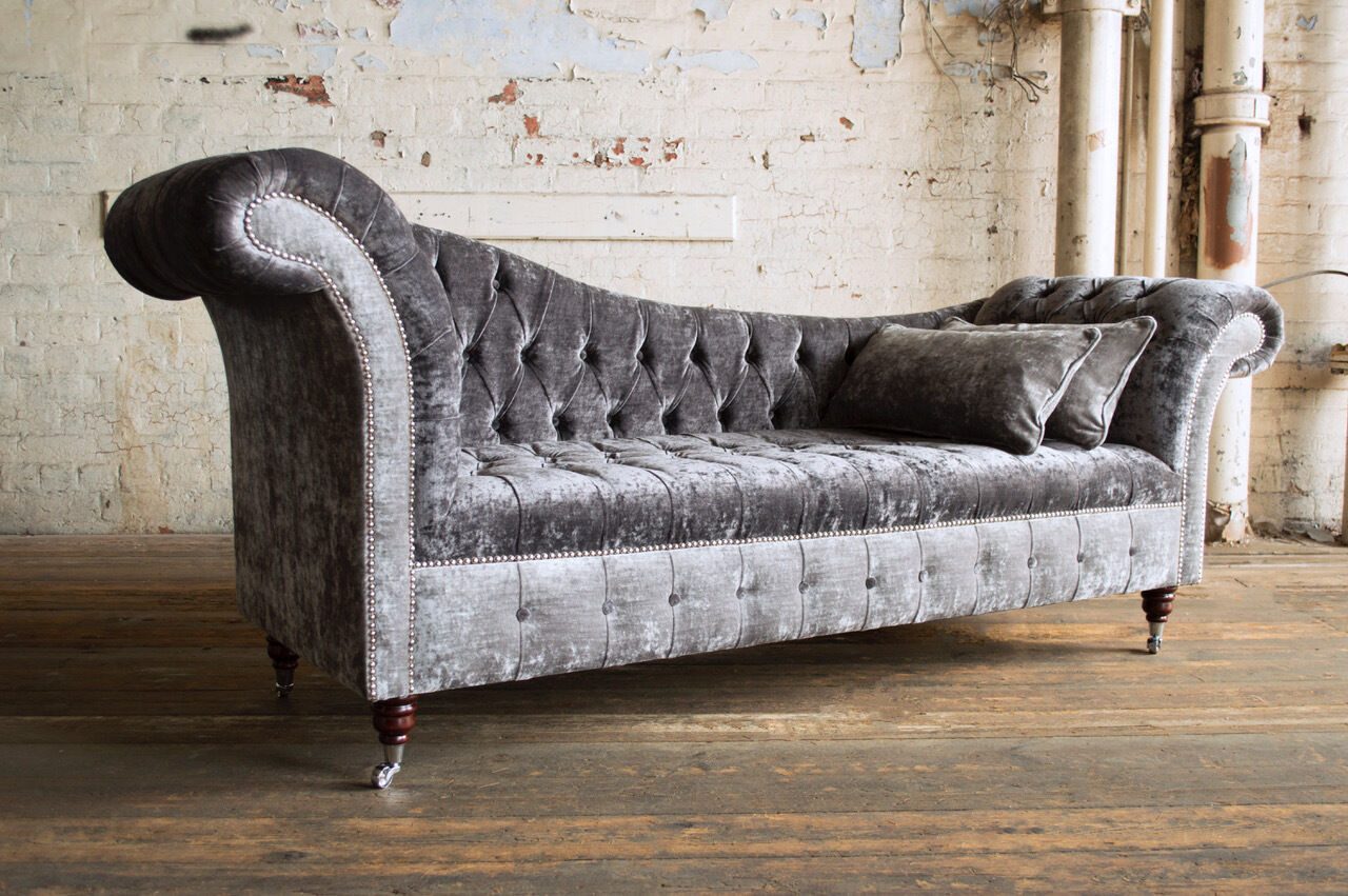 Chesterfield-Sofa Designer-Sofa aus Echtleder in Grau mit Holzfüßen