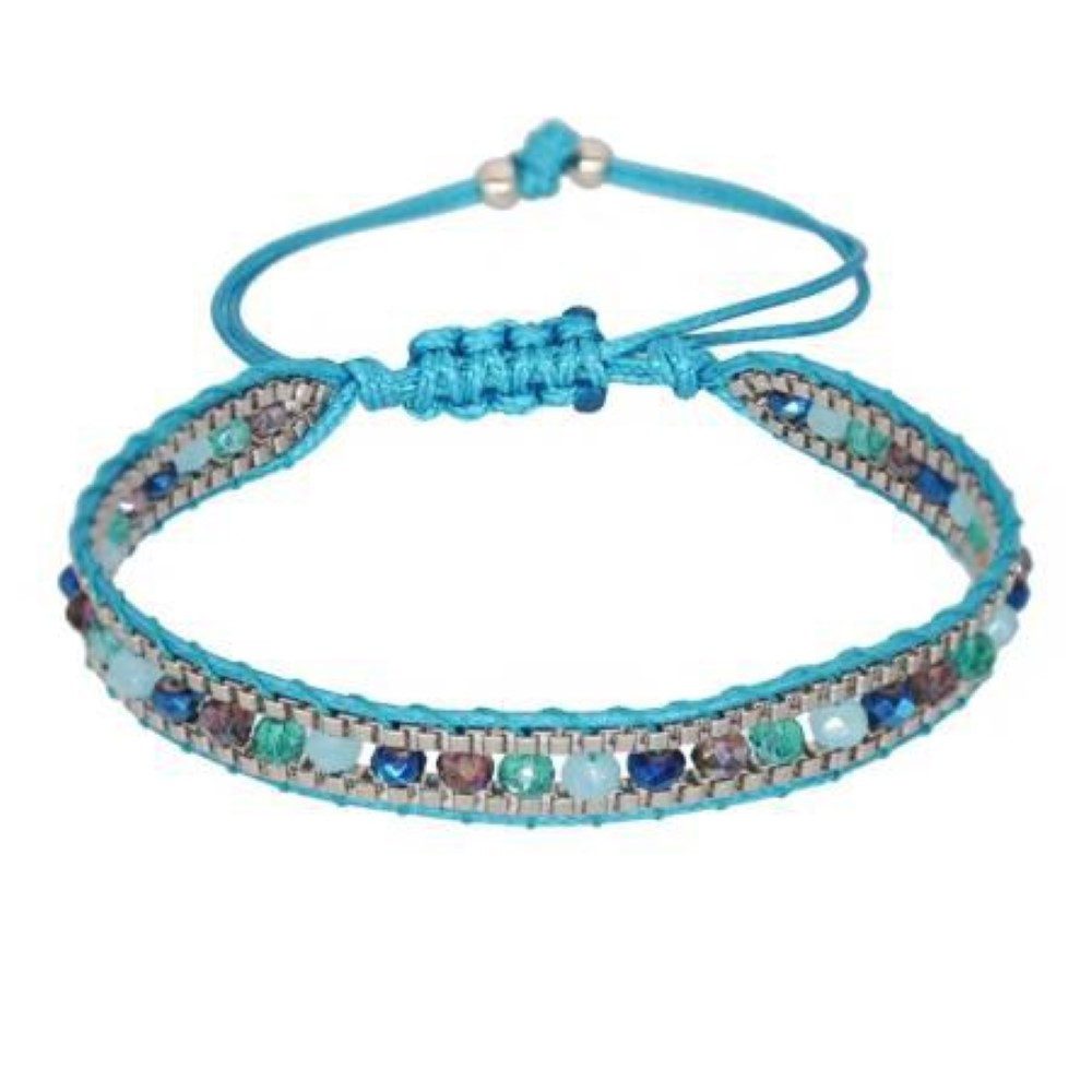 Saraswati Armband Armband "Crystal" Baumwolle geflochten mit Glasperlen, türkis 14-28cm