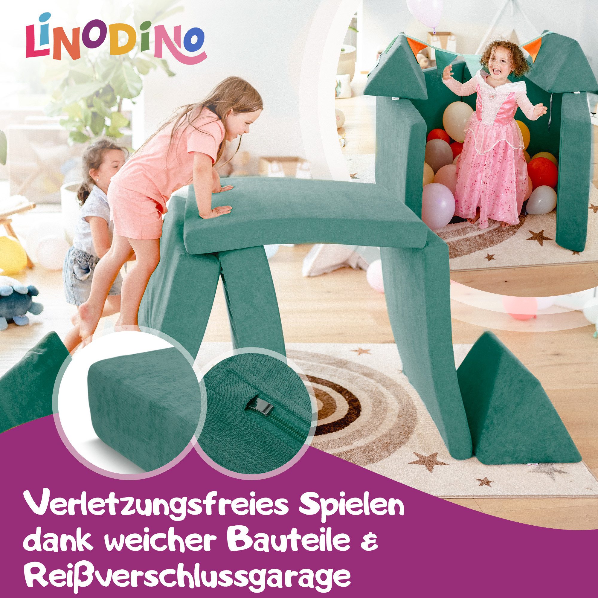 Linodino Kindersofa Spielsofa I aus Schaumstoff Bausteine I Spielcouch für Kinder, Wasserfeste Unterbezüge, Waschbare Chenille Bezüge 30° – Bild 3 von 5