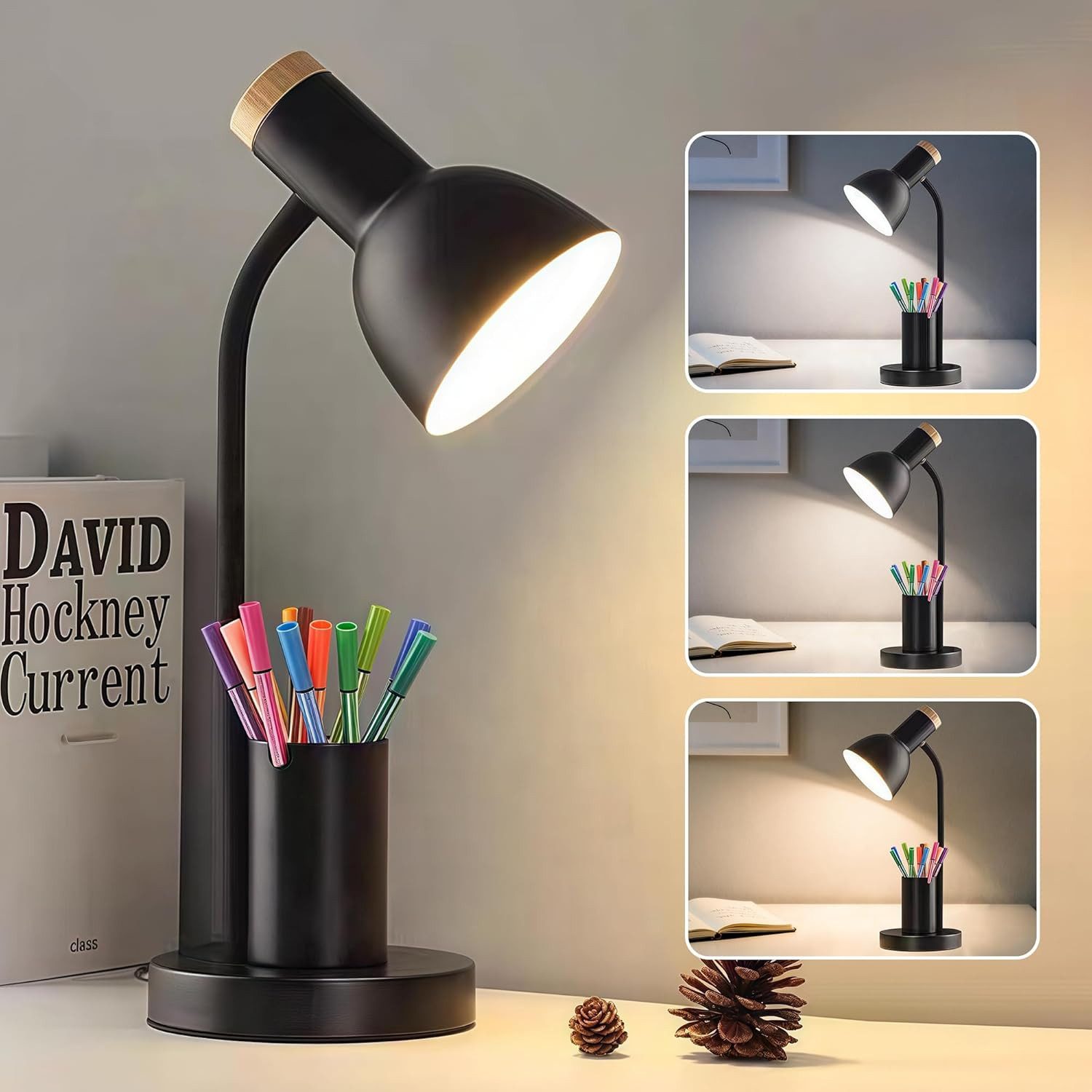FELIXLEO Schreibtischlampe LED Schreibtischlampe mit Stifthalter 3 Farbmodi Schwarz