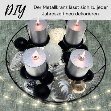 Bada Bing Adventskranz Metall Draht Adventskorb in schwarz Kerzenhalter zum dekorieren, mit Schale zum selber gestalten