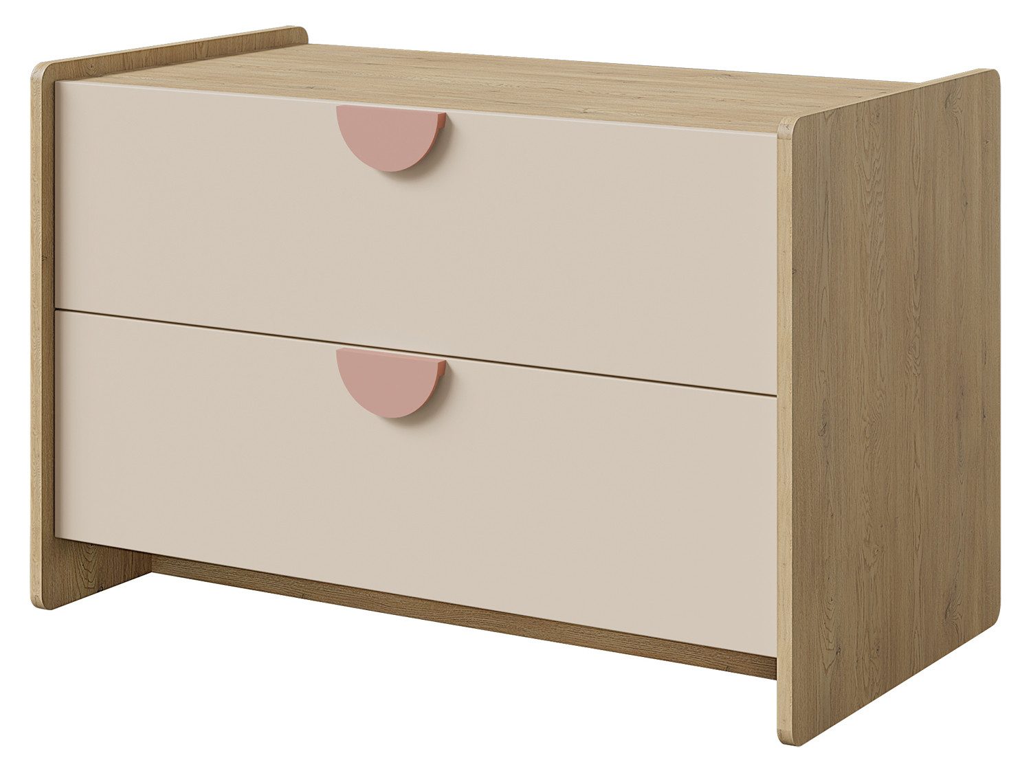 Beautysofa TV-Schrank LENA mit 2 Schubladen (Lowboard mit Stauraum, Praktische und kompakte Form) Eiche Cremona/Macadamia/Puderrosa