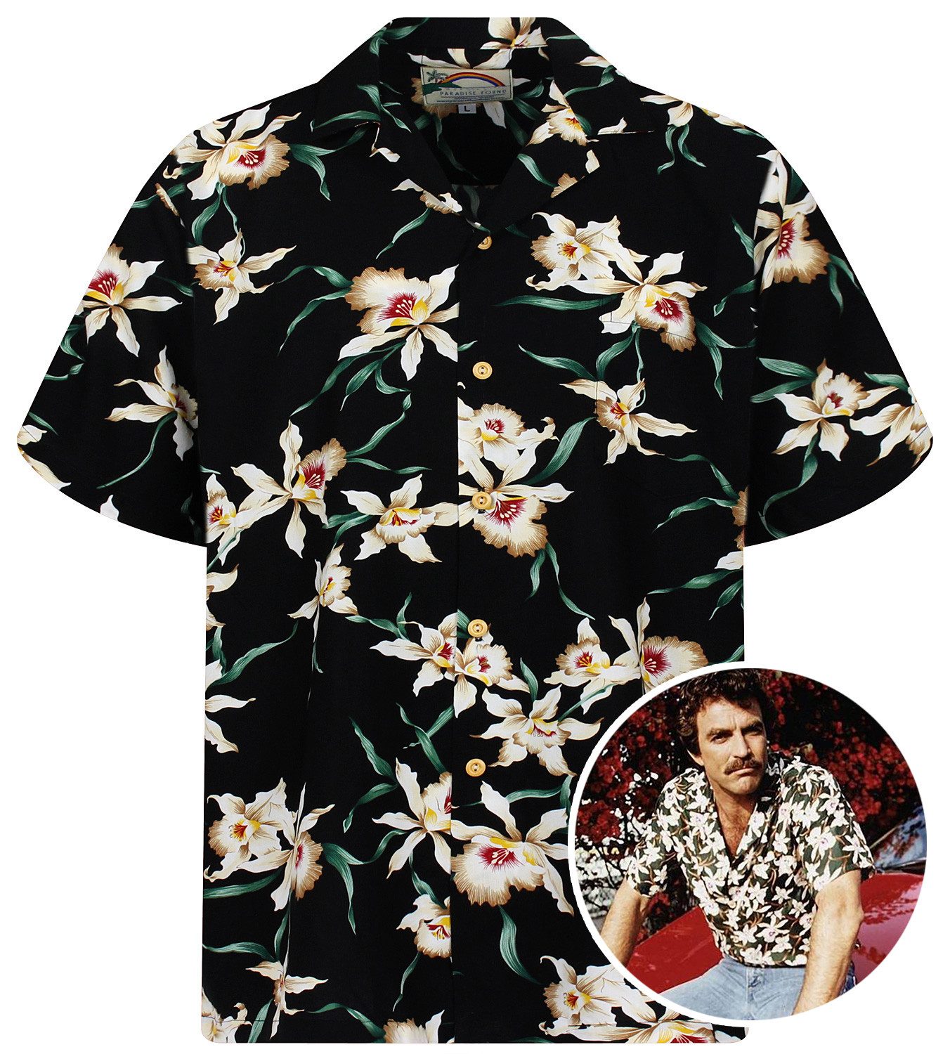 Hawaiihemd Tom SelleckStar Orchid Original Hawaiihemd Herren Kurzarm Front-Tasche