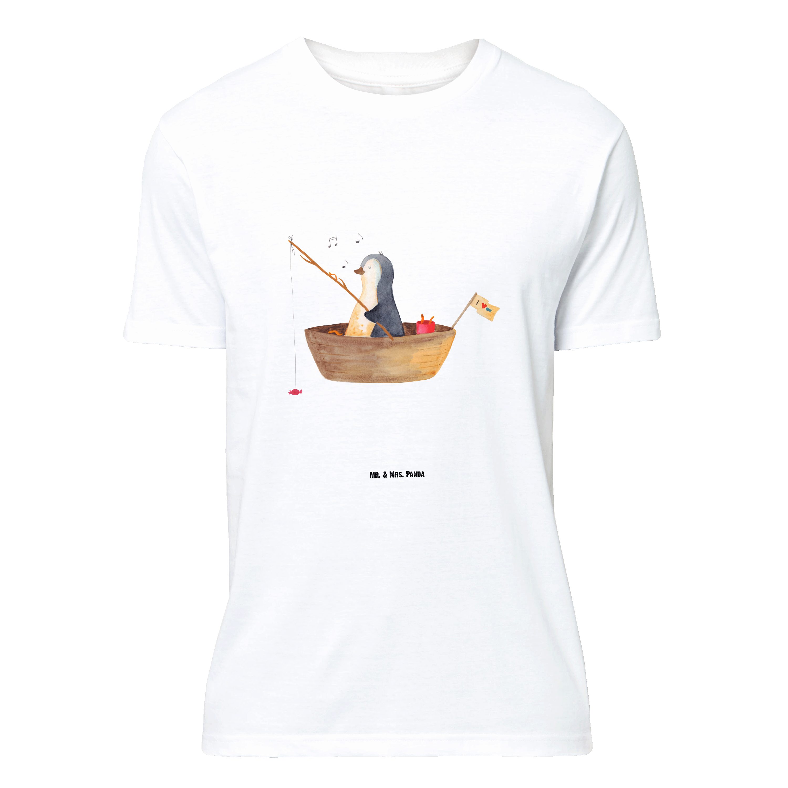 T-Shirt Pinguin Angelboot, Tshirt, Weiß, Angeln, T-Shirt Übergröße, Tshirt, L