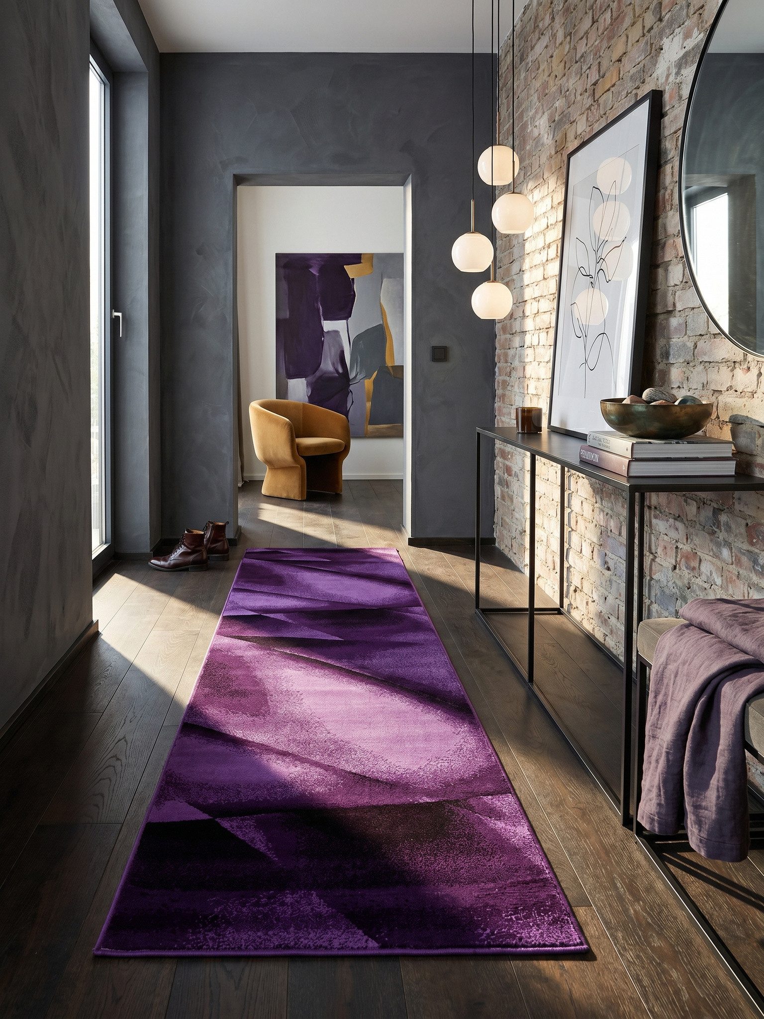 KADIMA DESIGN Teppich ASPEN Wohnzimmer Schlafzimmer Waschbar Wohnzimmerteppich Esszimmer, Läufer, Höhe: 14 mm, Violett, 80x150 cm, Strapazierfähig Modern Waschbar