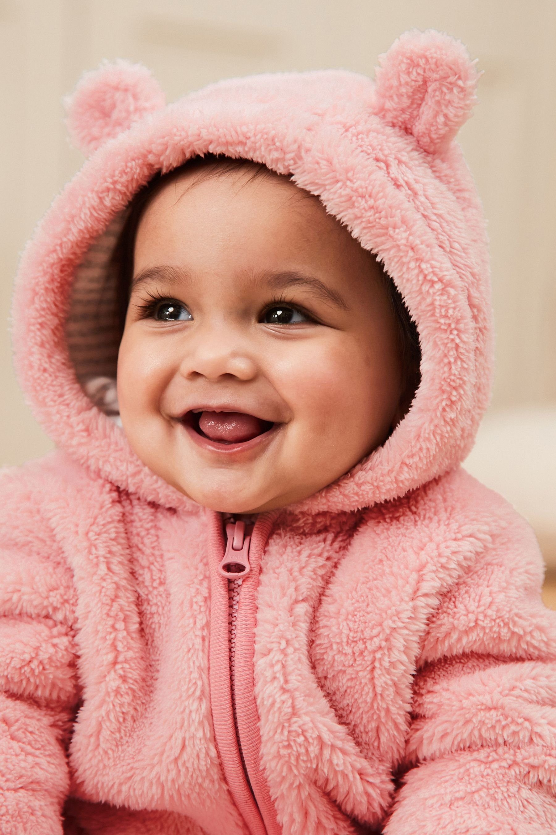 Baby Bärmotiv Fleeceoverall Kuscheliger Next Pink (1-tlg) mit Fleece-Overall