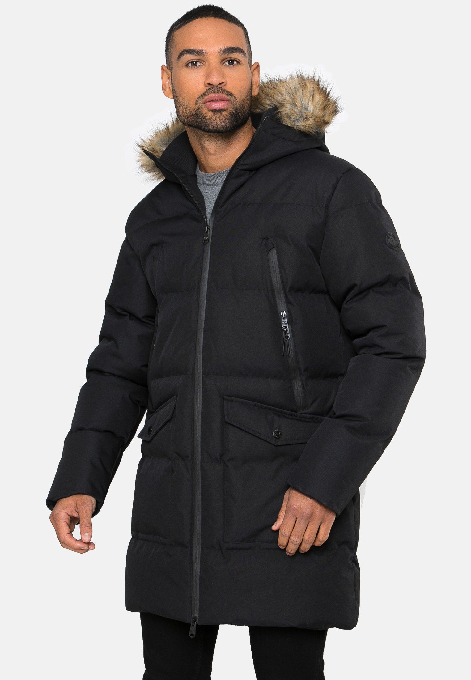 Recycled Threadbare schwarz (GRS) Black- Renfield Padded Longline Winterjacke THB Jacket zertifiziert Standard Global