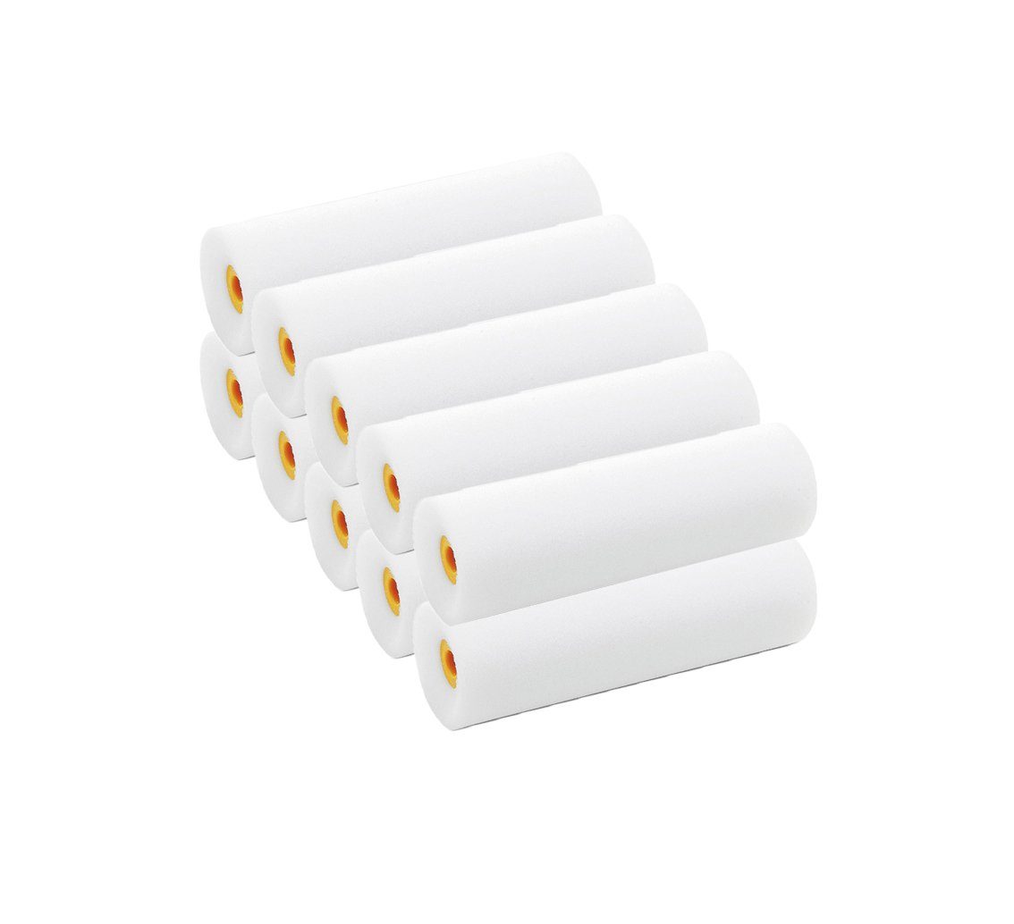 varivendo Farbwalze Schaumwalze, superfein, gerade 11 cm 10 Farbrollen (Set, 10-St., Farbwalzen), Fassadenwalze Malerwalze Farbroller Farbwalze Farbroller Streichrolle