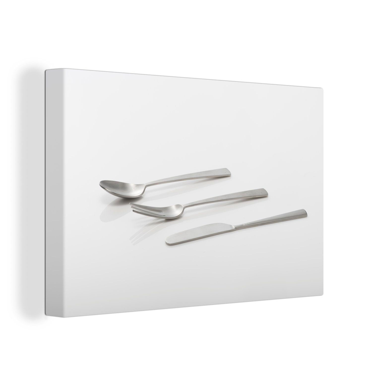 OneMillionCanvasses® Leinwandbild Flaches Silberbesteck, (1 St), Wandbild Leinwandbilder, Aufhängefertig, Wanddeko, 30x20 cm
