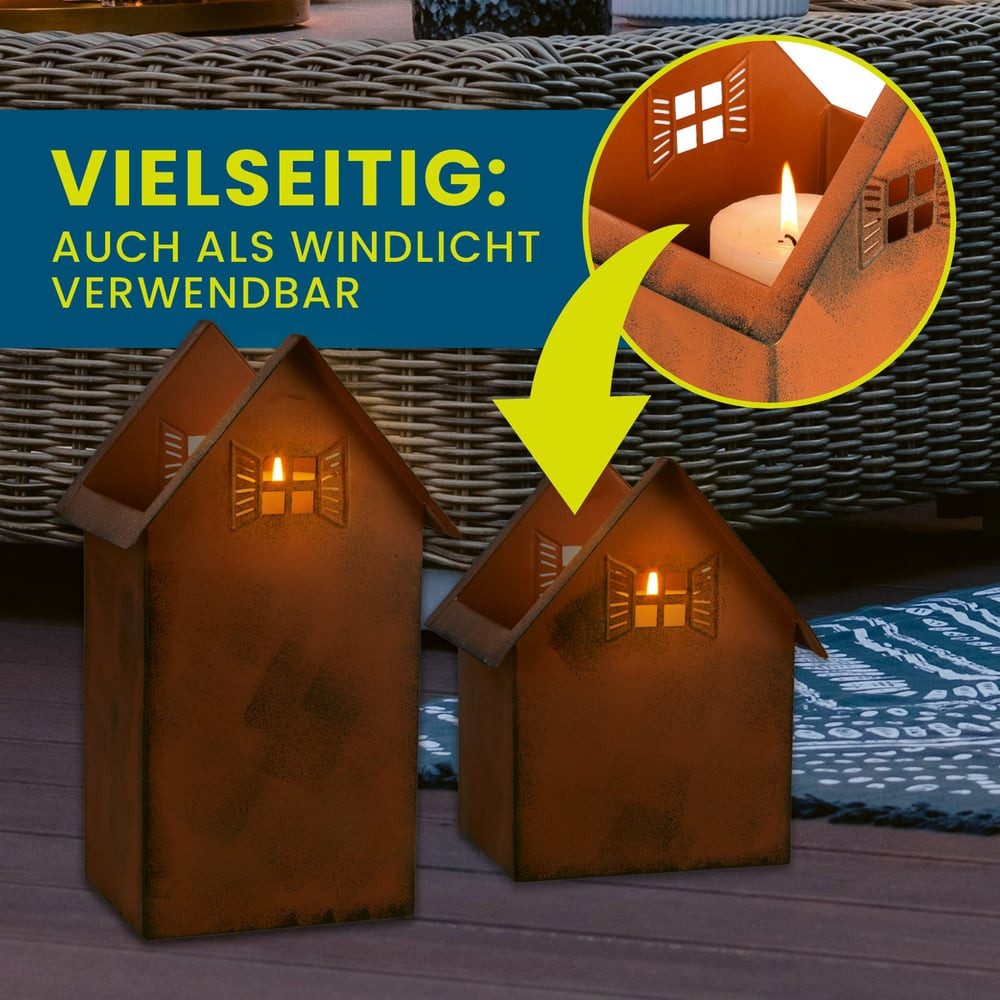 Hoberg Blumenkasten Rost-Pflanztöpfe 2er-Set 20cm & 28cm, Deko Garten Balkon Terrasse Pflanzgefäß Windlicht – Bild 5 von 5