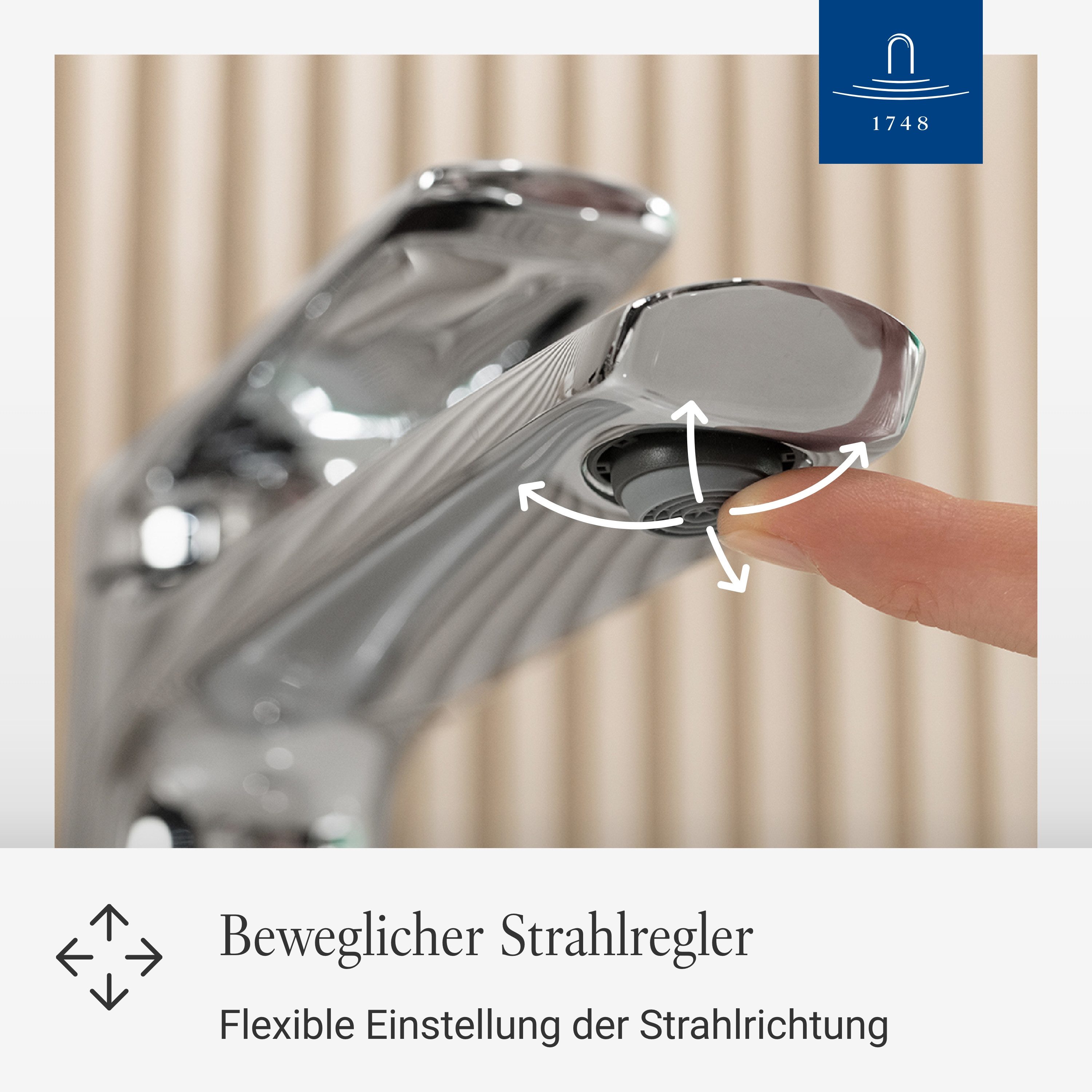 Villeroy & Boch Waschtischarmatur Oasis Wasserhahn Bad mit Zugstange und Keramikkartusche, Waschbeckenarmatur
