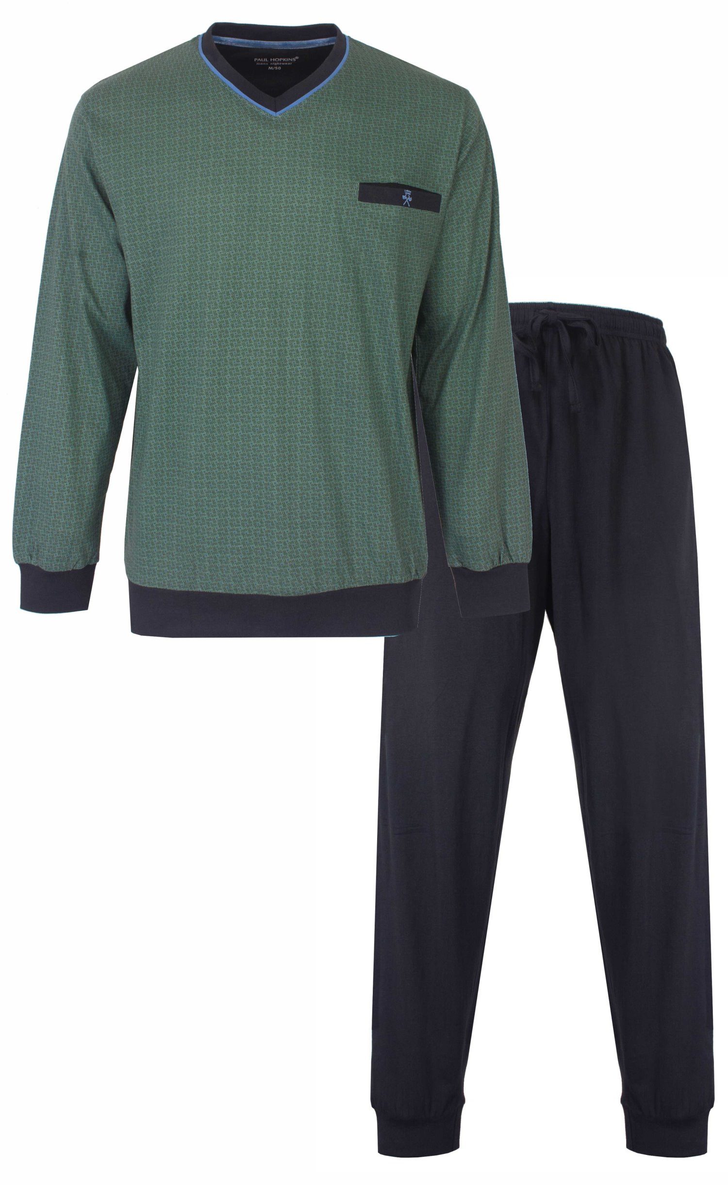 Paul Hopkins Schlafanzug Herren Pyjama lang mit Bündchen (2 tlg) Baumwolle