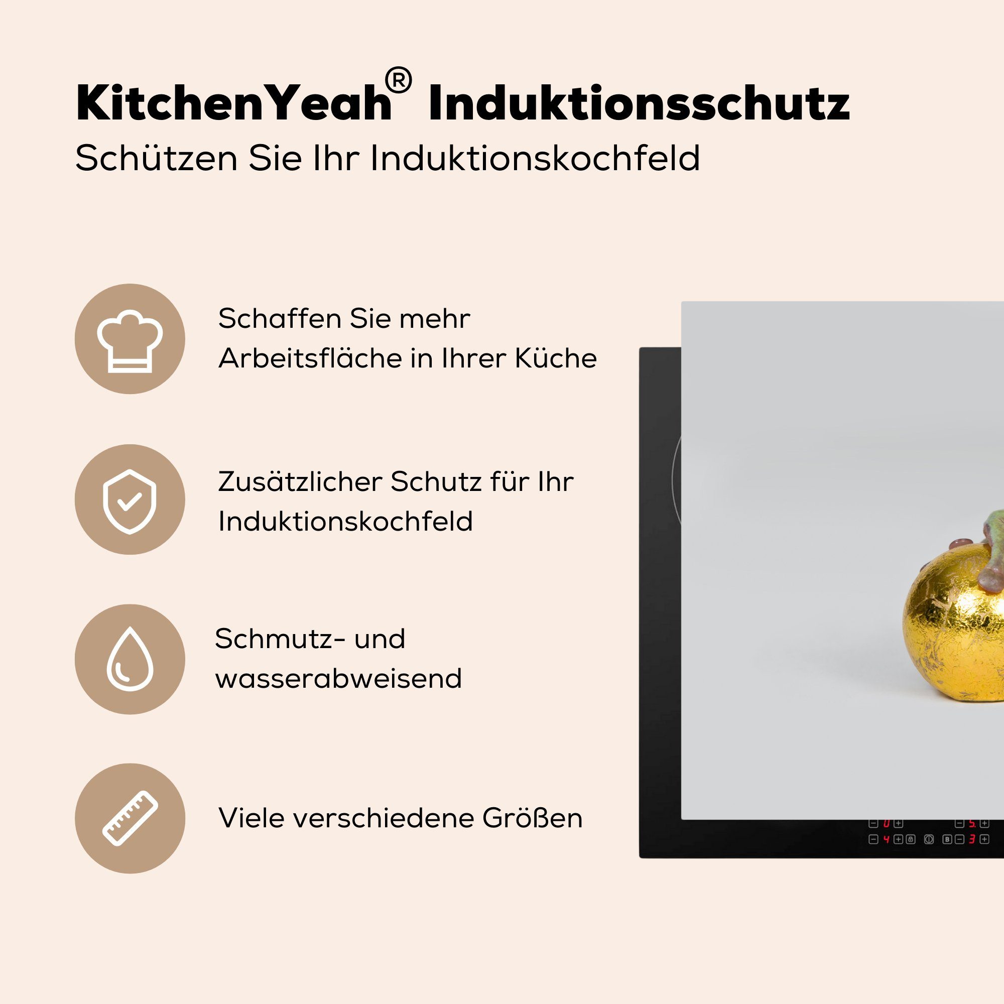 Krone - MuchoWow Induktionskochfeld Frosch Herdblende-/Abdeckplatte (1 Gold, 81x52 Ceranfeldabdeckung Schutz für - tlg), Vinyl, küche, - cm, Ball die
