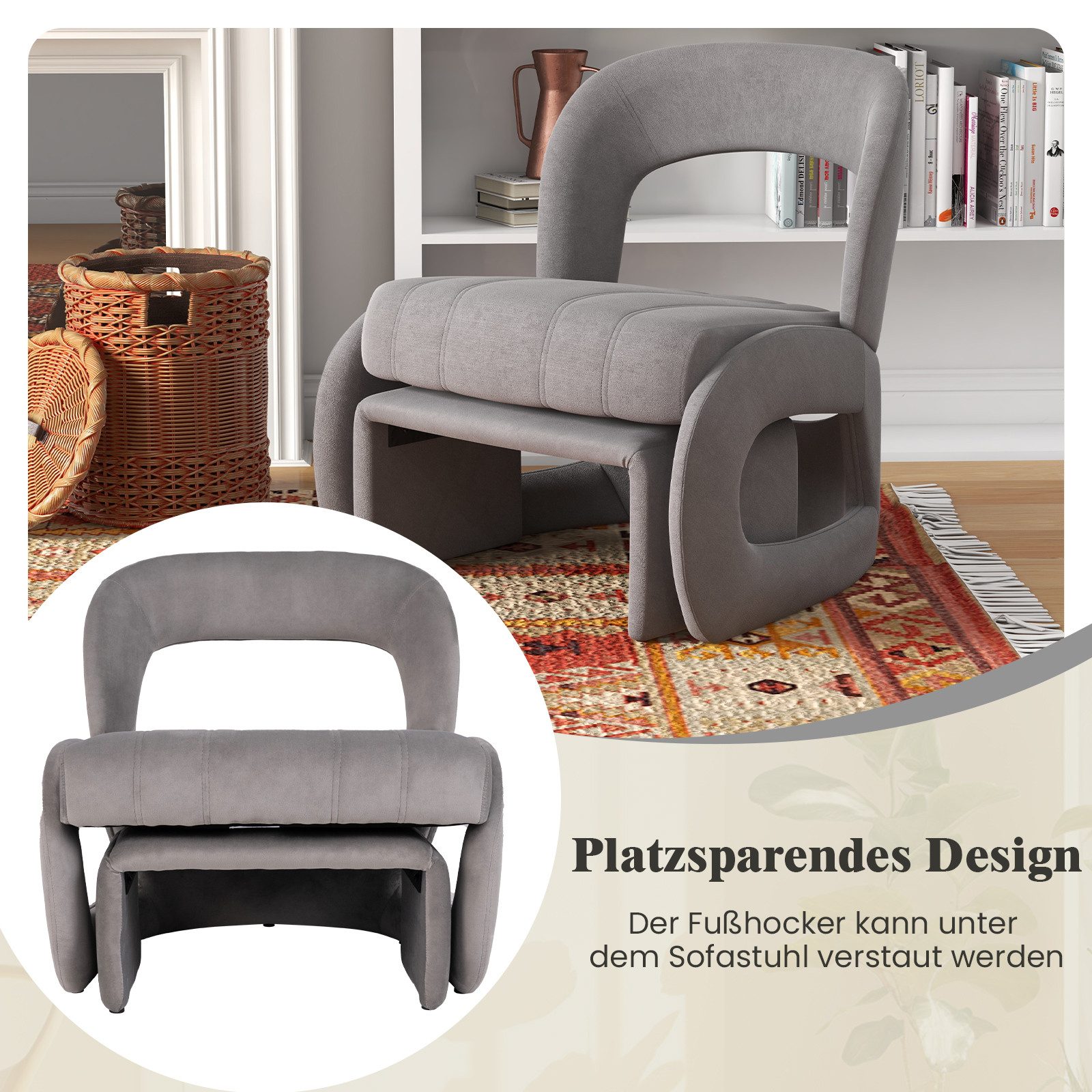 COSTWAY Relaxsessel (2-St), mit Hocker, gepolstert, mit offenem Rücken