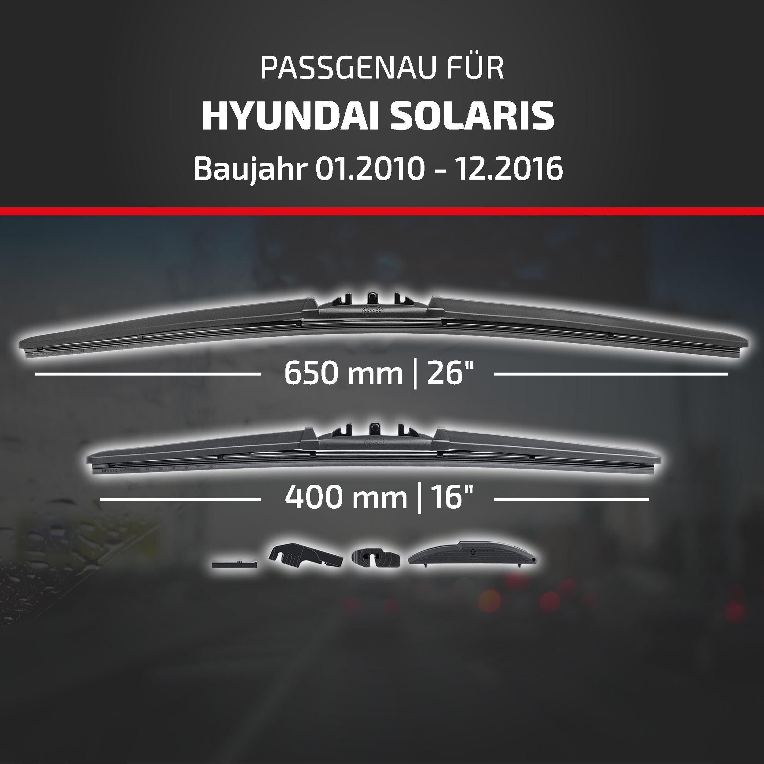 HEYNER Scheibenwischblätter passend für HYUNDAI SOLARIS, 01.2010 - 12.2016, Frontscheibe, (Packung, 2-St., Scheibenwischer), mit Nano Graphit Beschichtung