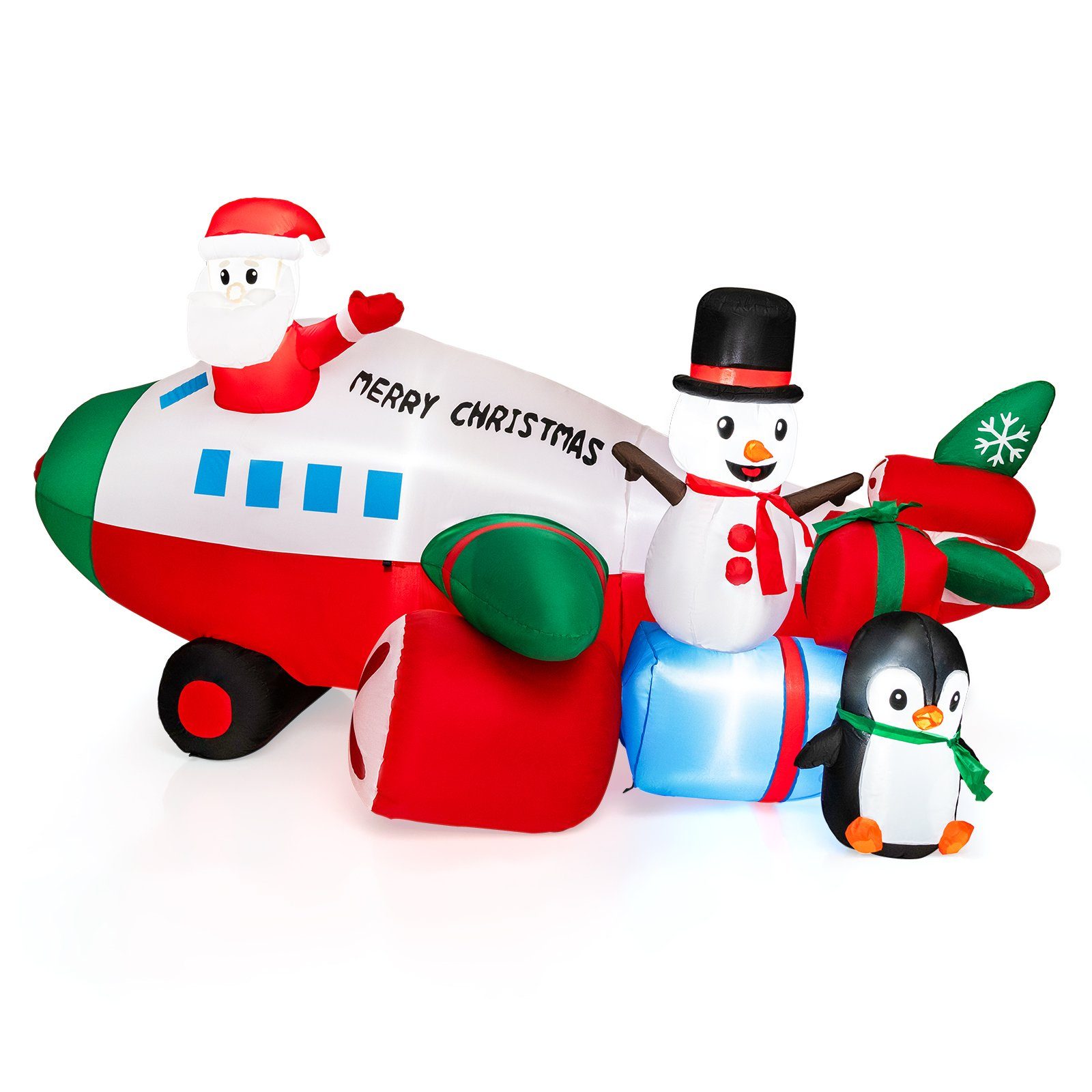 COSTWAY Weihnachtsmann, Schneemann Pinguin, aufblasbar mit & Hubschrauber im