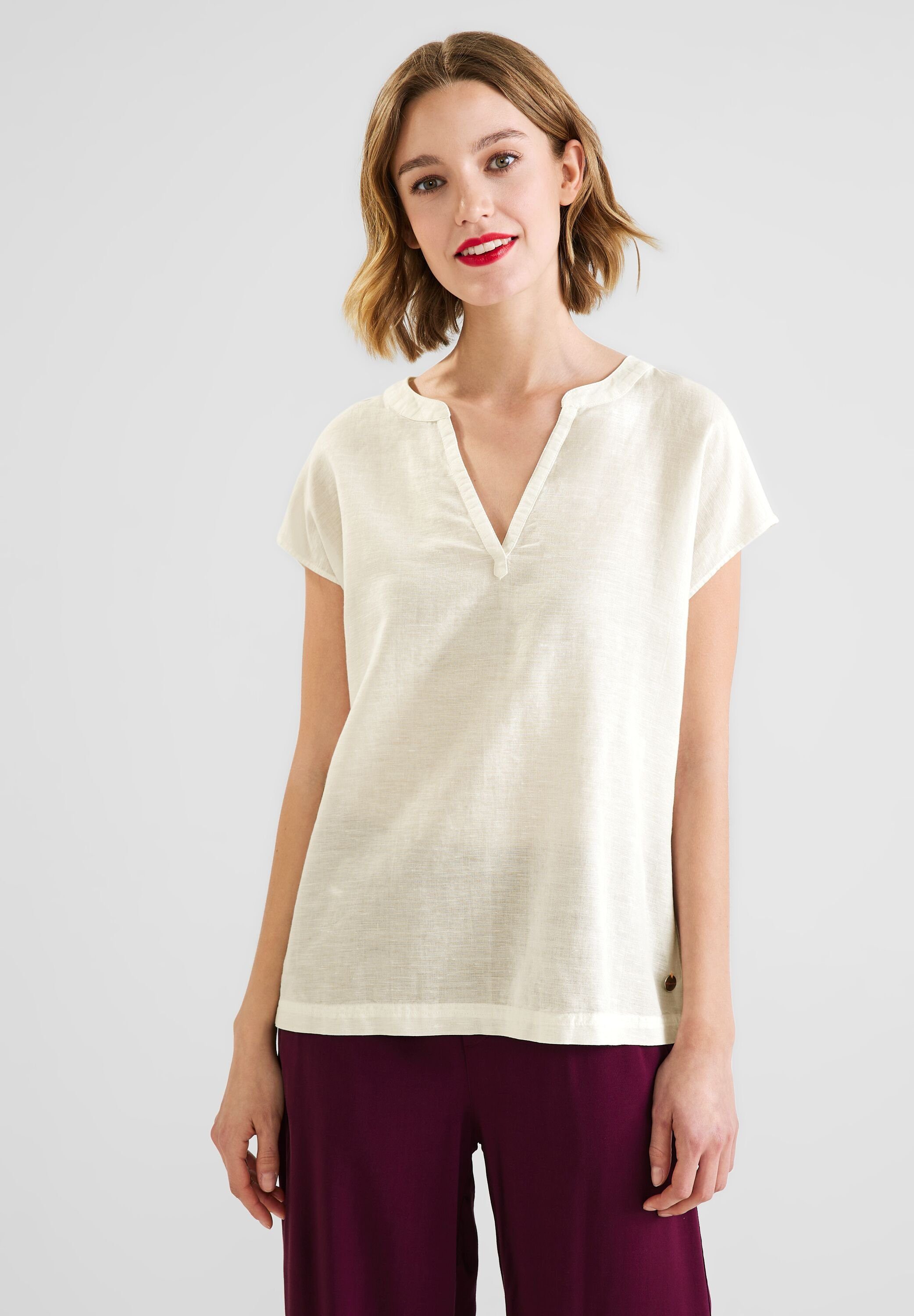 One Vorhanden, Street Nicht White (1-tlg) Shirtbluse Leinenmix in Off ONE Leinen-Baumwolle-Mix Blusenshirt STREET