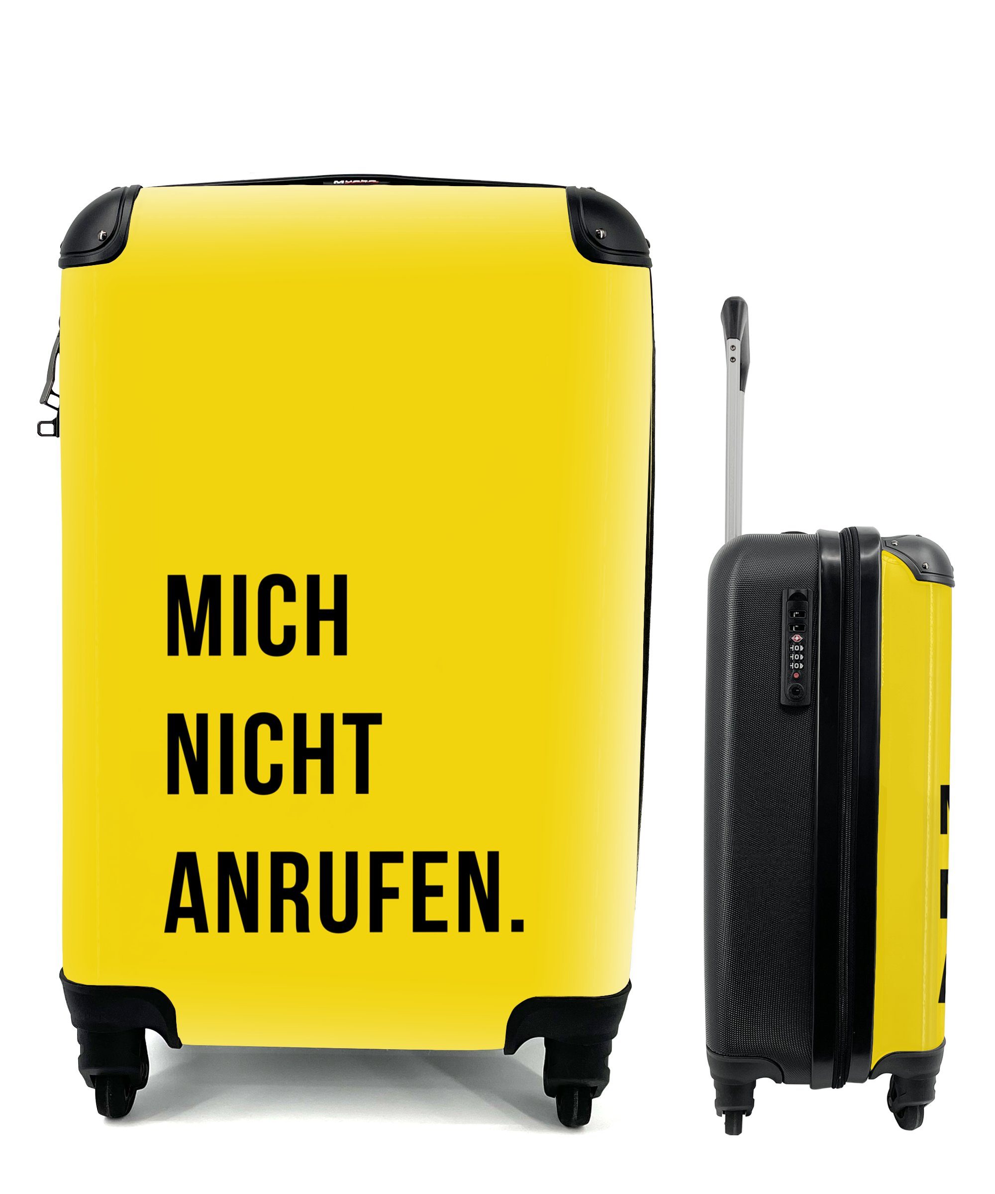 MuchoWow Handgepäckkoffer Ich rufe nicht an - Gelb - Zitate, 4 Rollen, Reisetasche mit rollen, Handgepäck für Ferien, Trolley, Reisekoffer