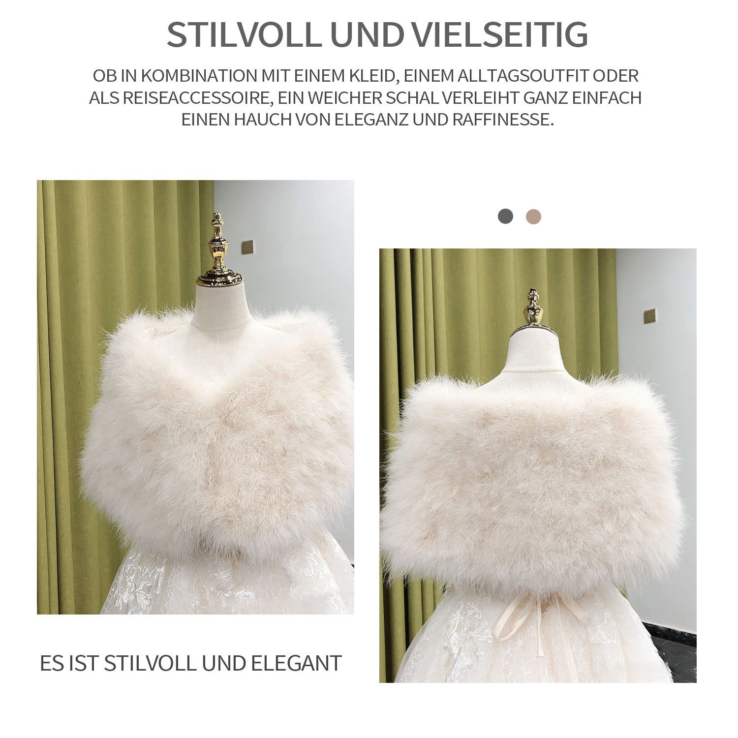 Refttenw Modeschal Damen Elegant Leicht und Warm Brautkleid Party Schal aus Federn,120cm