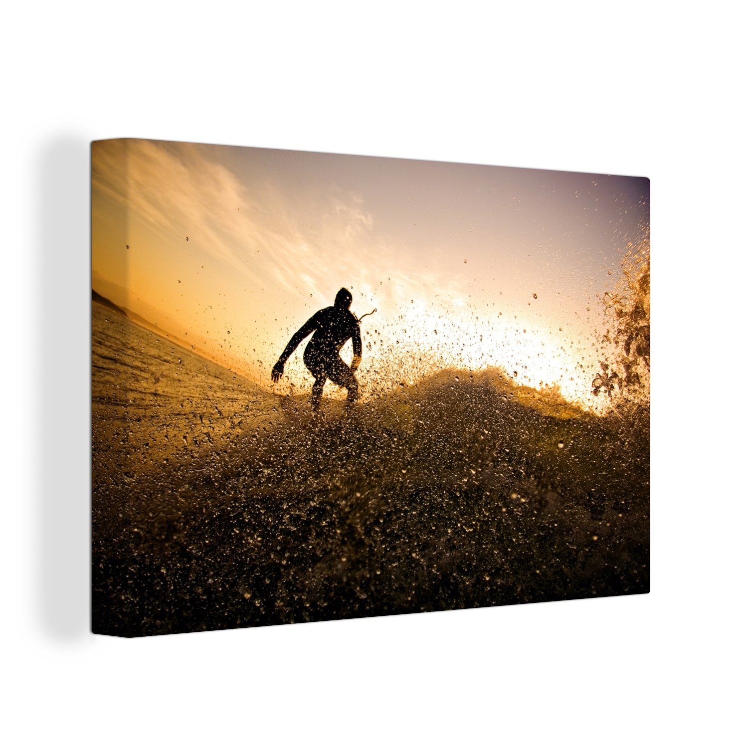 OneMillionCanvasses® Surfer-Silhouette, Wanddeko, cm Wandbild Aufhängefertig, (1 30x20 Leinwandbilder, St), Leinwandbild