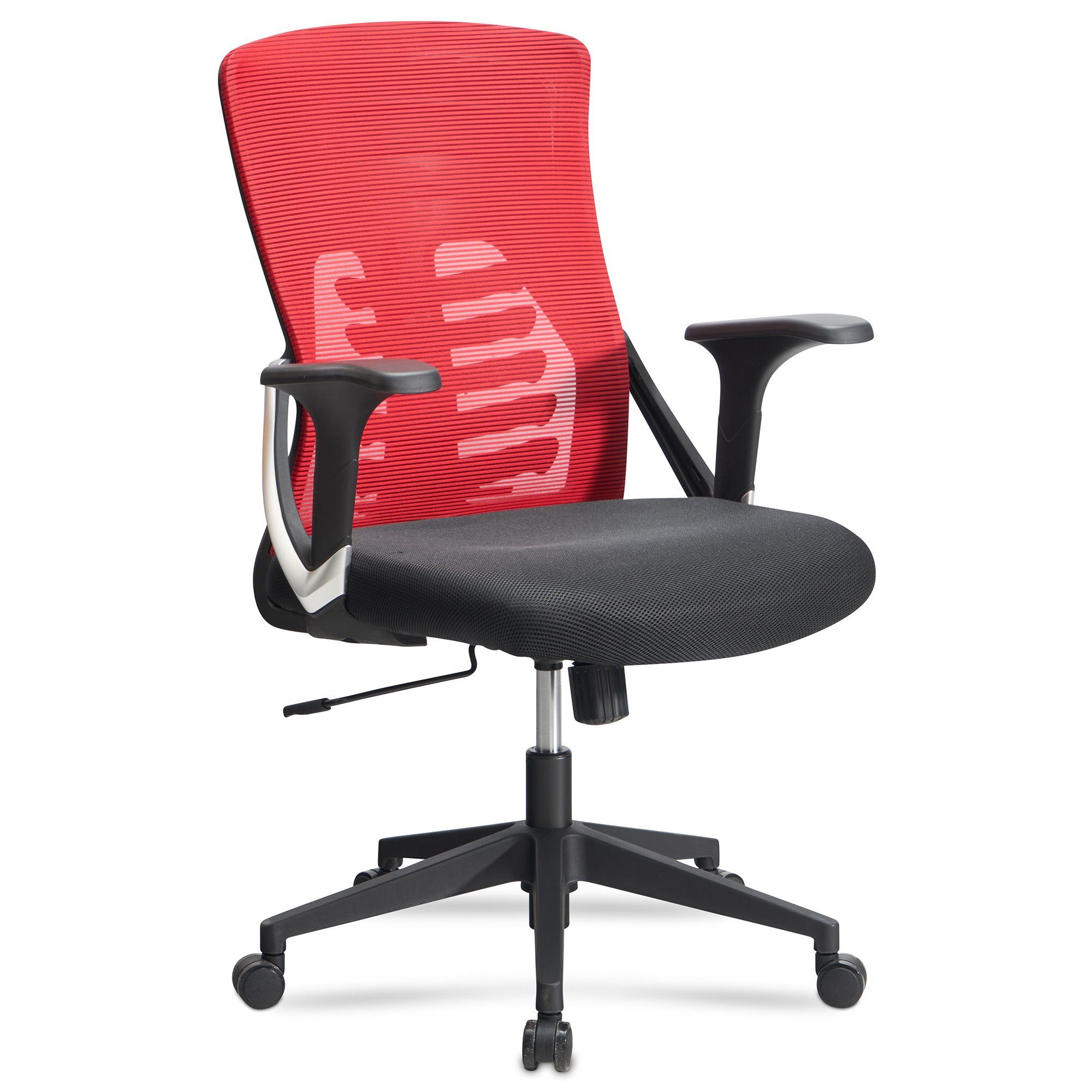 FINEBUY Drehstuhl FB58807 (Bürostuhl kg), Rot Rot Armlehnen Rot 120 / Schwarz Schreibtischstuhl mit Ergonomisch Stoff, Mesh-Bezug 