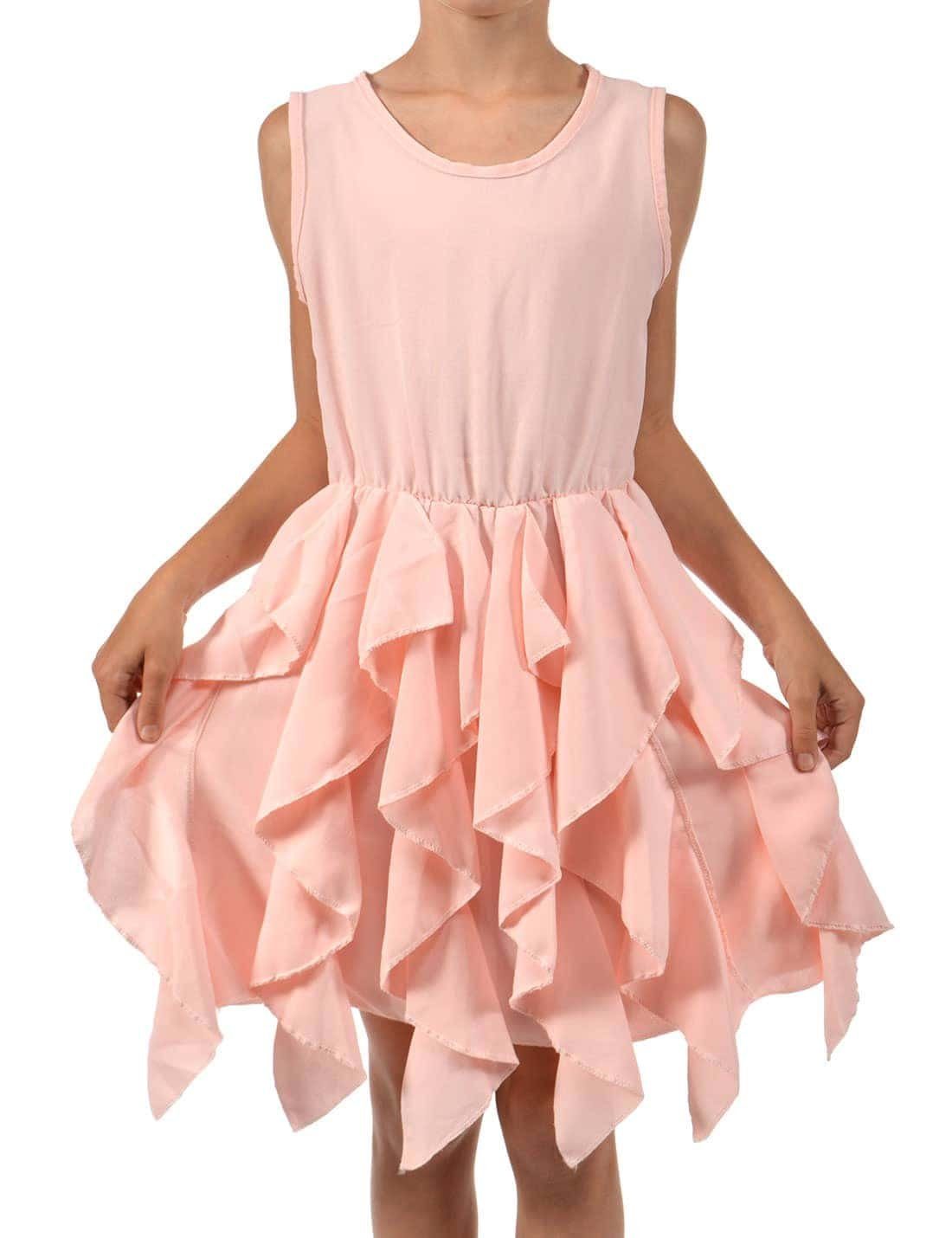 KMISSO Sommerkleid Mädchen Kleid breite Träger und Volants am Rock (1-tlg) bequem zu tragen Rosa