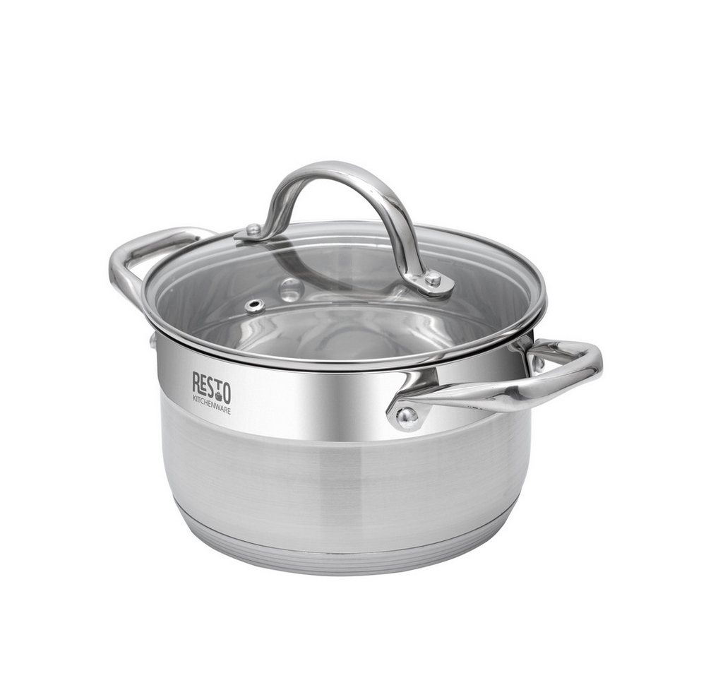 RESTO Kitchenware Kochtopf Rigel, Topf energiesparend und spülmaschinenfest, Edelstahl 18/10 (2-tlg), mit hitzebeständigem Glasdeckel, im Geschenkkarton