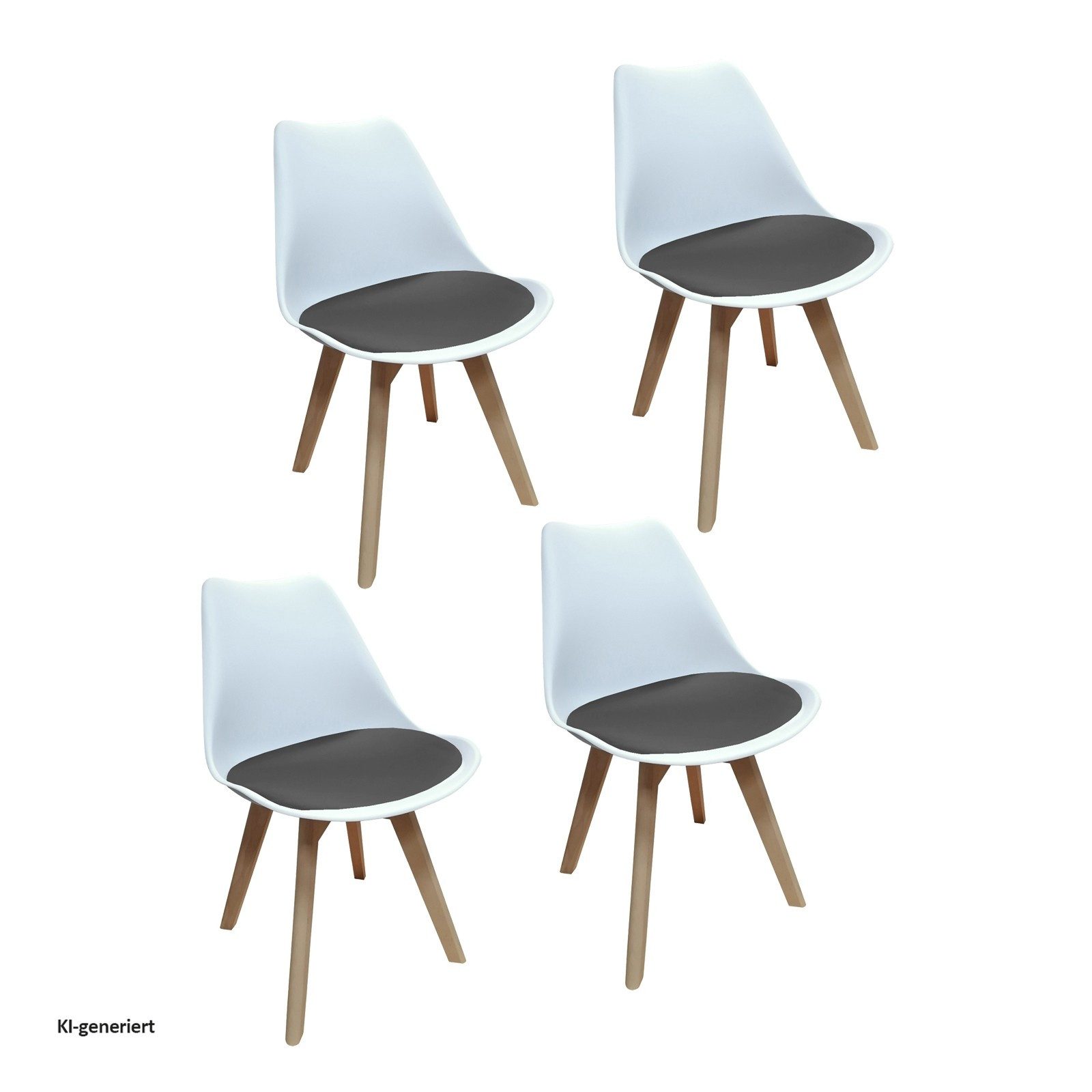 HTI-Living Esszimmerstuhl Stuhl Atlanta Weiß, Velvet Grau (Set, 4 St), Esszimmerstuhl Kunststoffschale Samtbezug Holzfüße