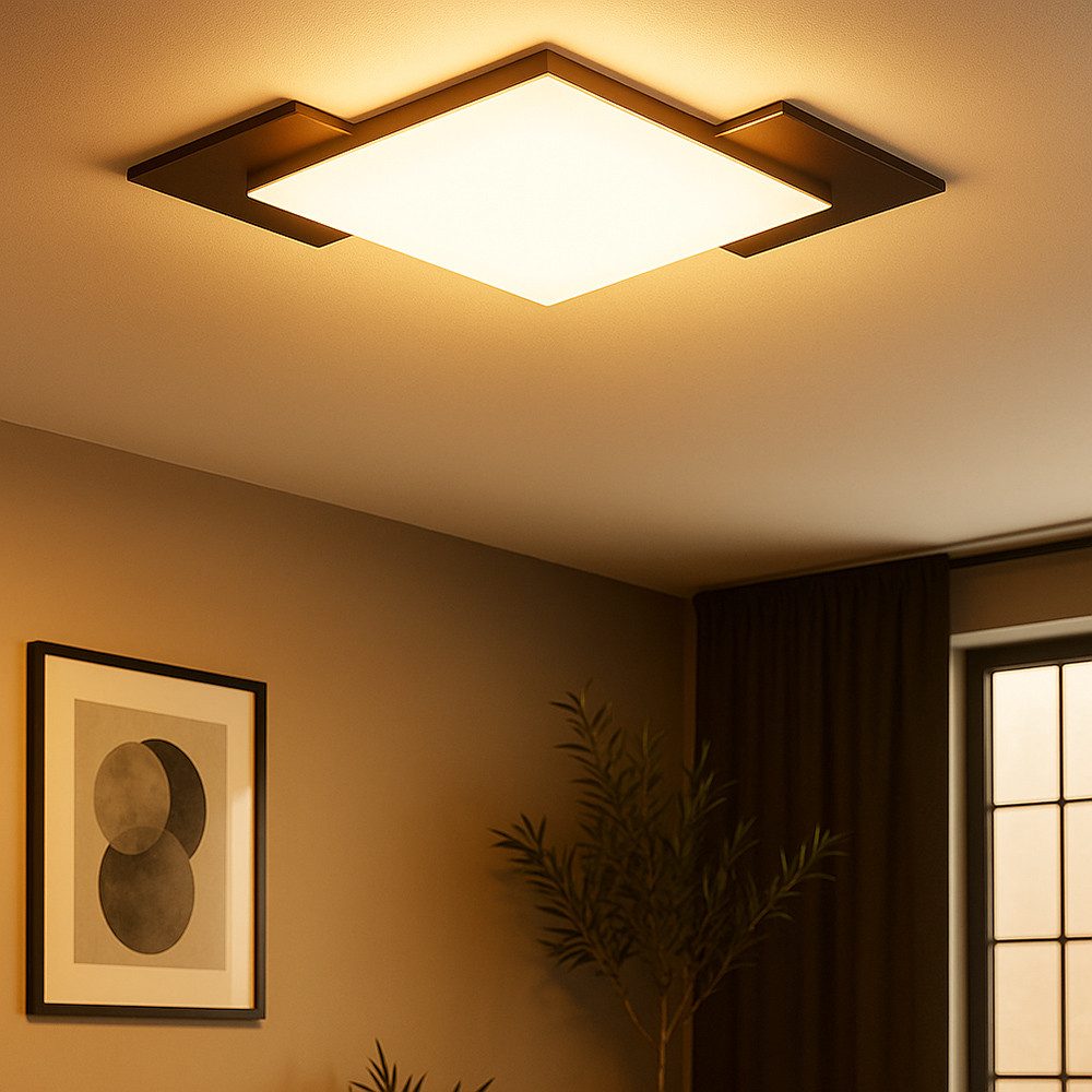 EGLO LED Deckenleuchte, LED-Leuchtmittel fest verbaut, Warmweiß, Deckenlampe Flurleuchte Deckenleuchte LED Holzoptik MDF schwarz