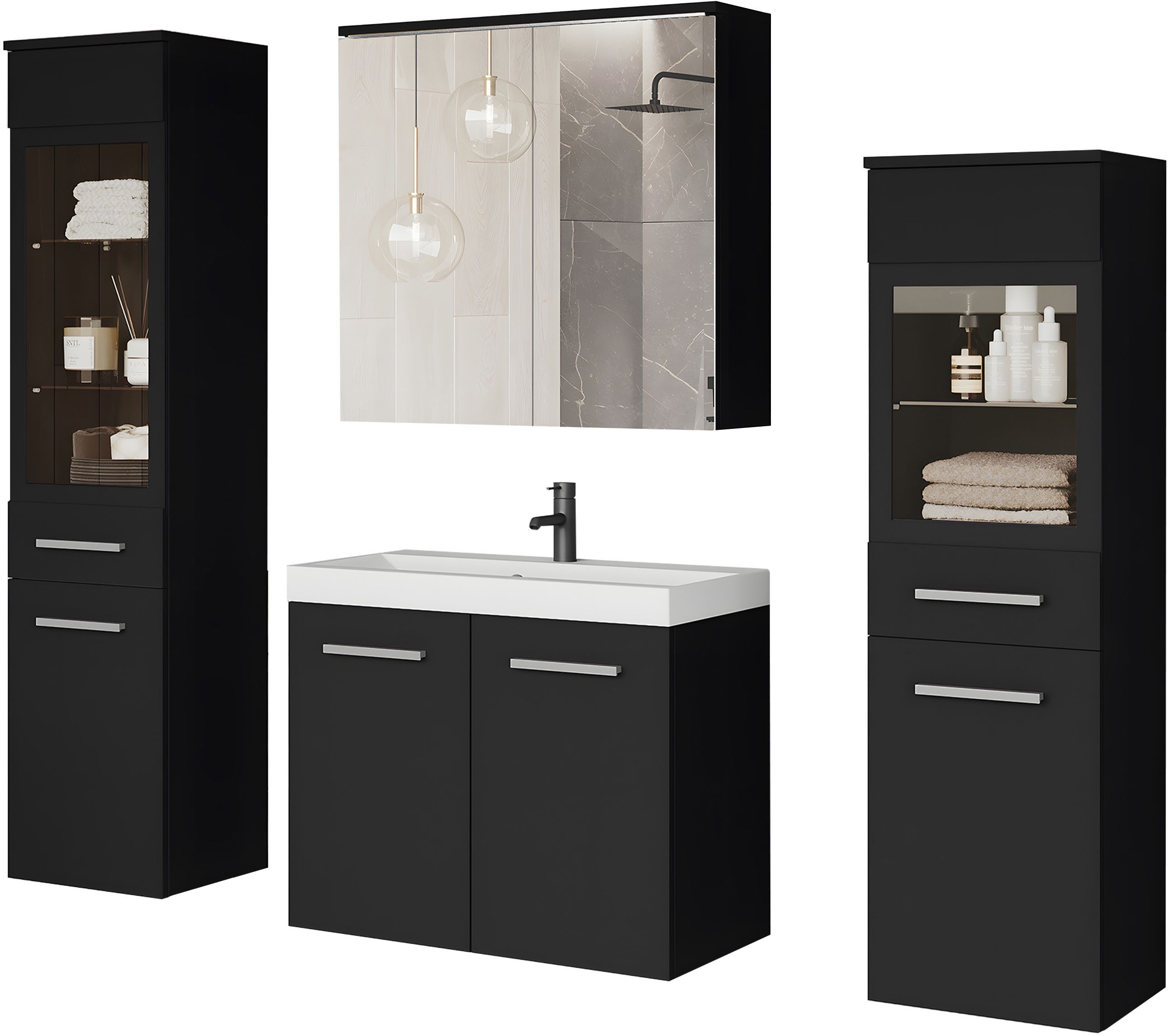 welltime Badmöbel-Set MADRIT II, Schrank mit Waschbecken, 2 Hänger, Spiegel günstig online kaufen