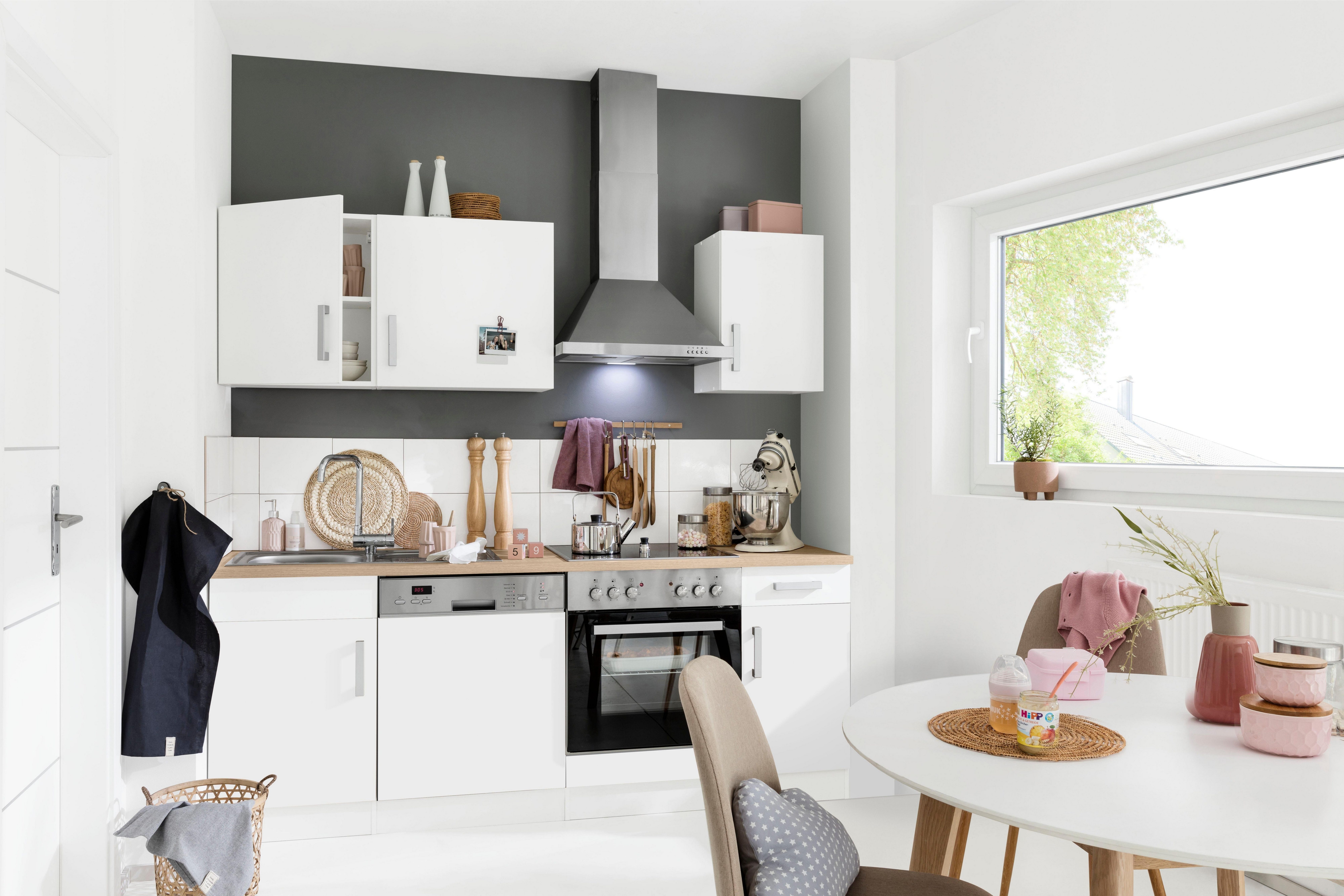 KOCHSTATION Küchenzeile KS-Gera, Breite 210 cm, wahlweise mit E-Geräten, mit Arbeitsplatte