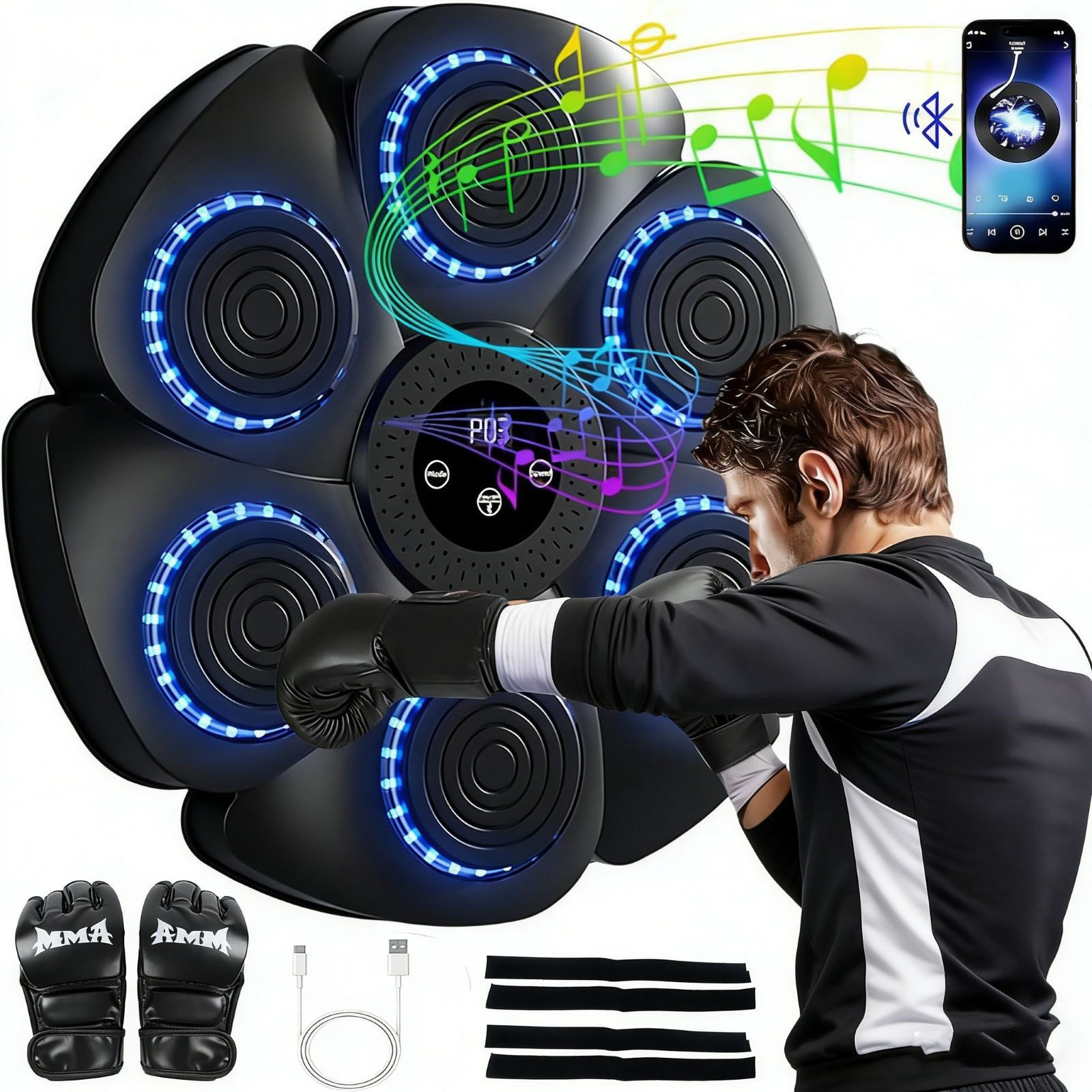 AKKEE Boxmaschine Music Boxing Machine LED Bluetooth Boxgerät, Trainingshilfe, elektronische Bluetooth Boxmaschine