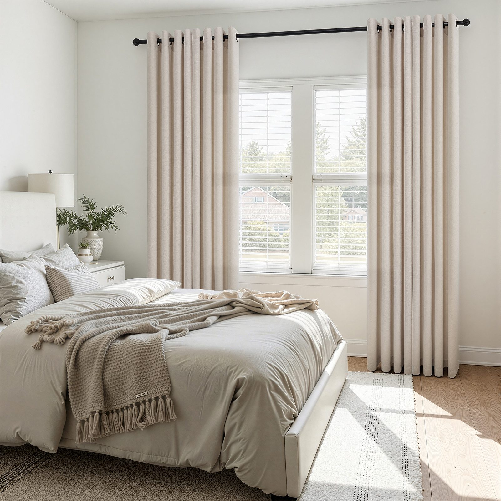 Topfinel Gardine wohnzimmer modern mit ösen leinenoptik boho leinen schlafzimmer (2 St), Ösen, halbtransparent, vorhänge Filterung Lichtdurchlässig Beige Leinen – Bild 5 von 5