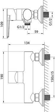 aquaSu Duscharmatur Morti Einhebelmischer, Wandmontage Aufputz, Hochdruck, Chrom, 798761