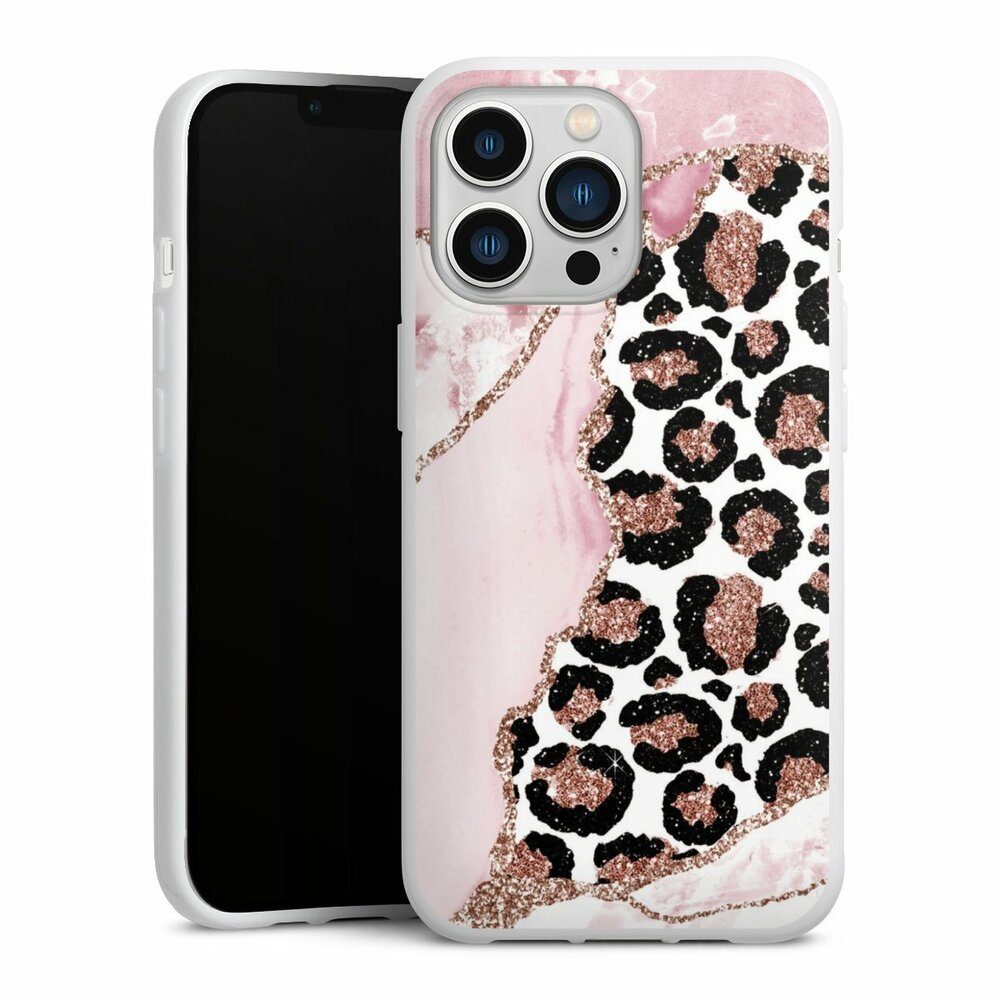 DeinDesign Handyhülle Leopard Glitzer Look Marmor Patterns and Textures Smooth Pink, Apple iPhone 13 Pro Silikon Hülle Bumper Case Handy Schutzhülle