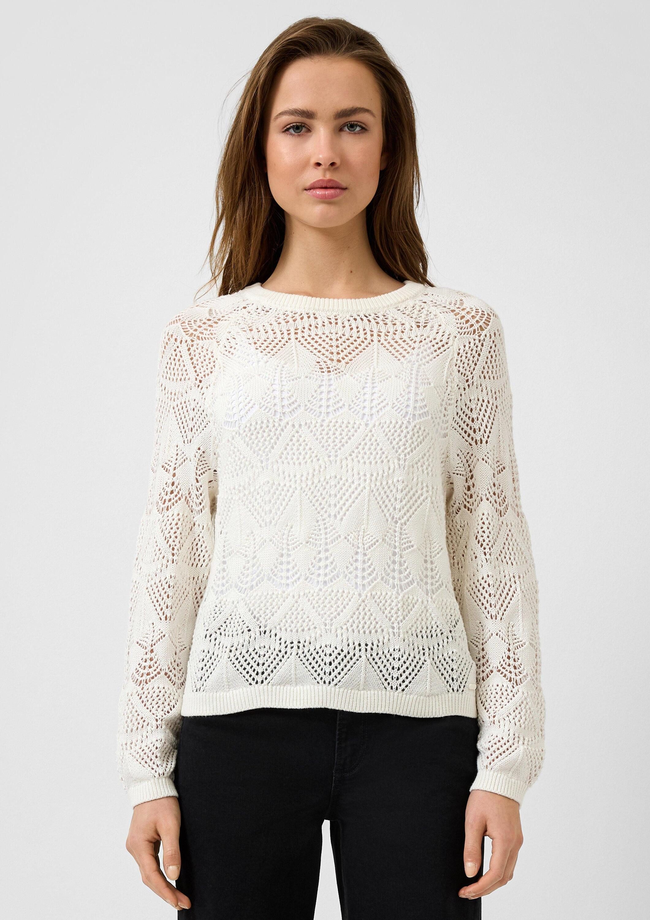 QS Longpullover Strickpullover Baumwollpullover mit Ajourmuster günstig online kaufen