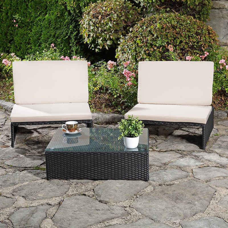 Mucola Gartenlounge-Set Lounge Sitzgarnitur Gartenset Gartenmöbel Gartensitzgruppe Polyrattan, (Stück, 3-tlg), Wasserabweisend