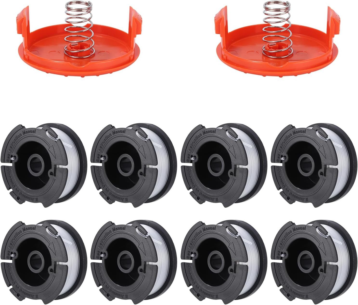 SinLaw Rasentrimmer-Ersatzspule Ersatzspule für Black & Decker Trimmerspulen, 1,65 mm, 9 M Nylonschnur, (1-St), Enthält 8 Trimmerspulen, 2 Spulenabdeckungen und 2 Spulen