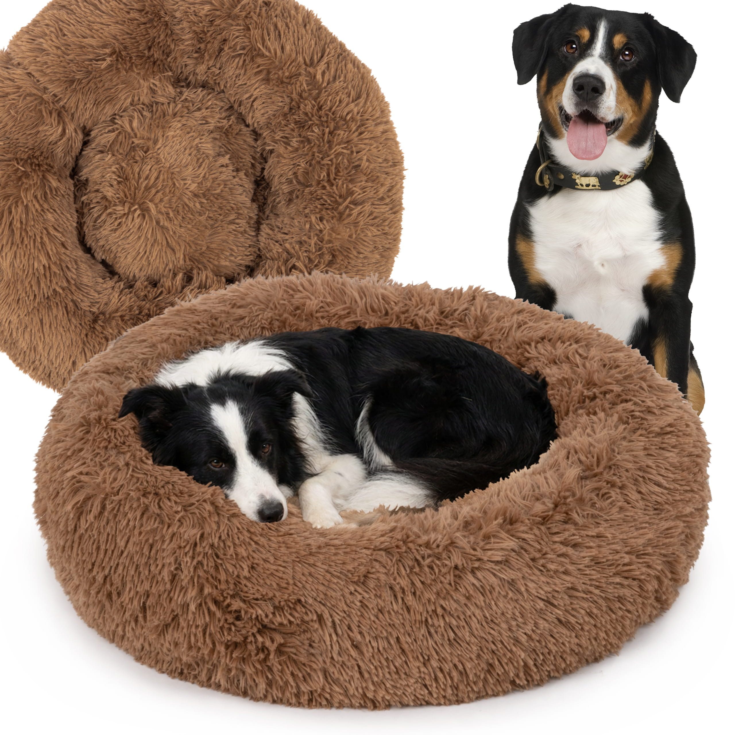 KomfortHome Tierbett Hundebett Katzenbett Donut 80cm Plüsch Shaggy Rutschfest Weich, Haustierbett Rund Flauschig Waschbar Hundekorb Katzenkissen