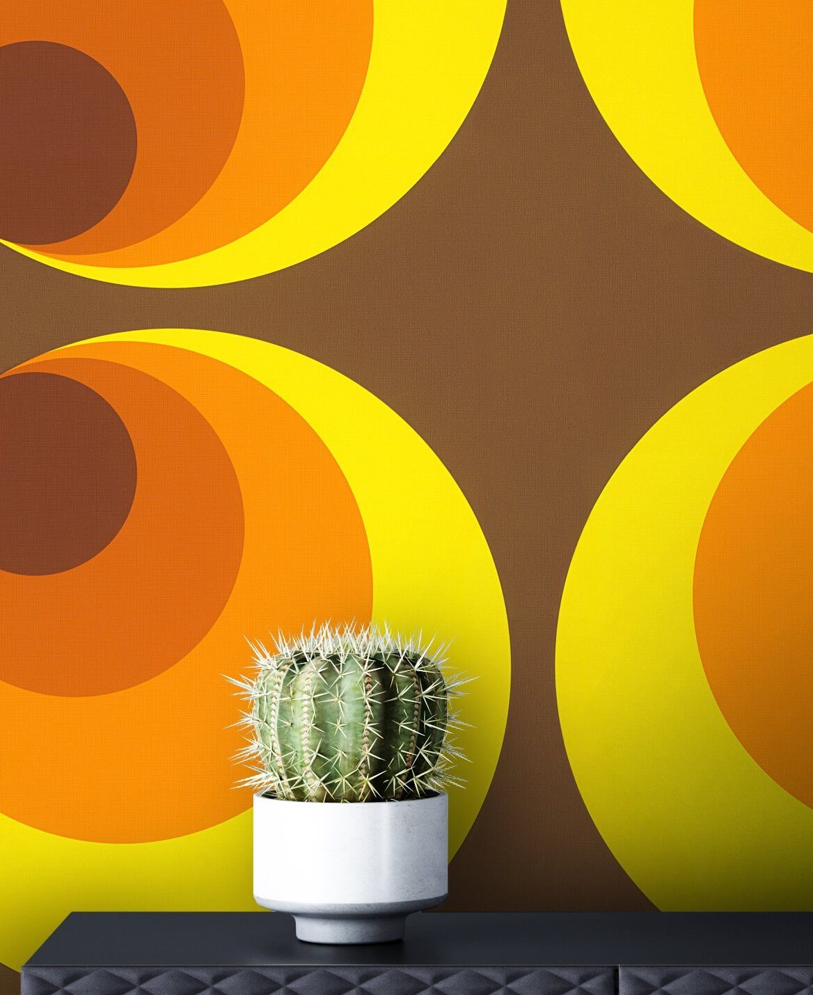 Newroom Vliestapete Amalia Tapete Mustertapete Grafisch,Kreise,70er, Braun Tapete Retro Grafisch - Mustertapete Retrotapete Gelb Orange Grafisch Modern Kreise 70er für Wohnzimmer Schlafzimmer Flur, Retrotapete