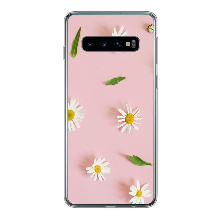 MuchoWow Handyhülle Gänseblümchen auf rosa Hintergrund Phone Case Handyhülle Samsung Galaxy S10 Silikon Schutzhülle