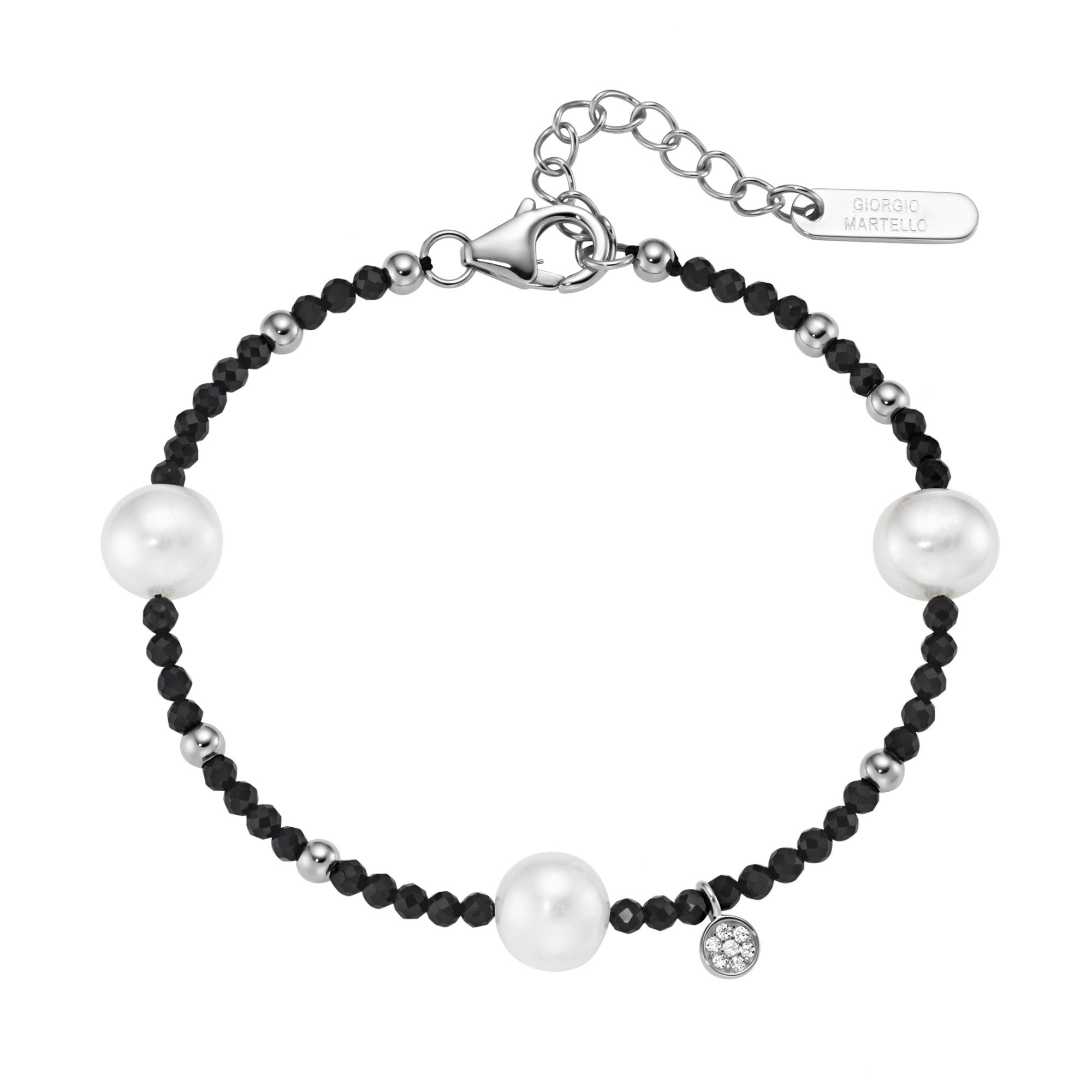 Armband mit Süßwasser-Perlen und Ziersteinen, Silber 925