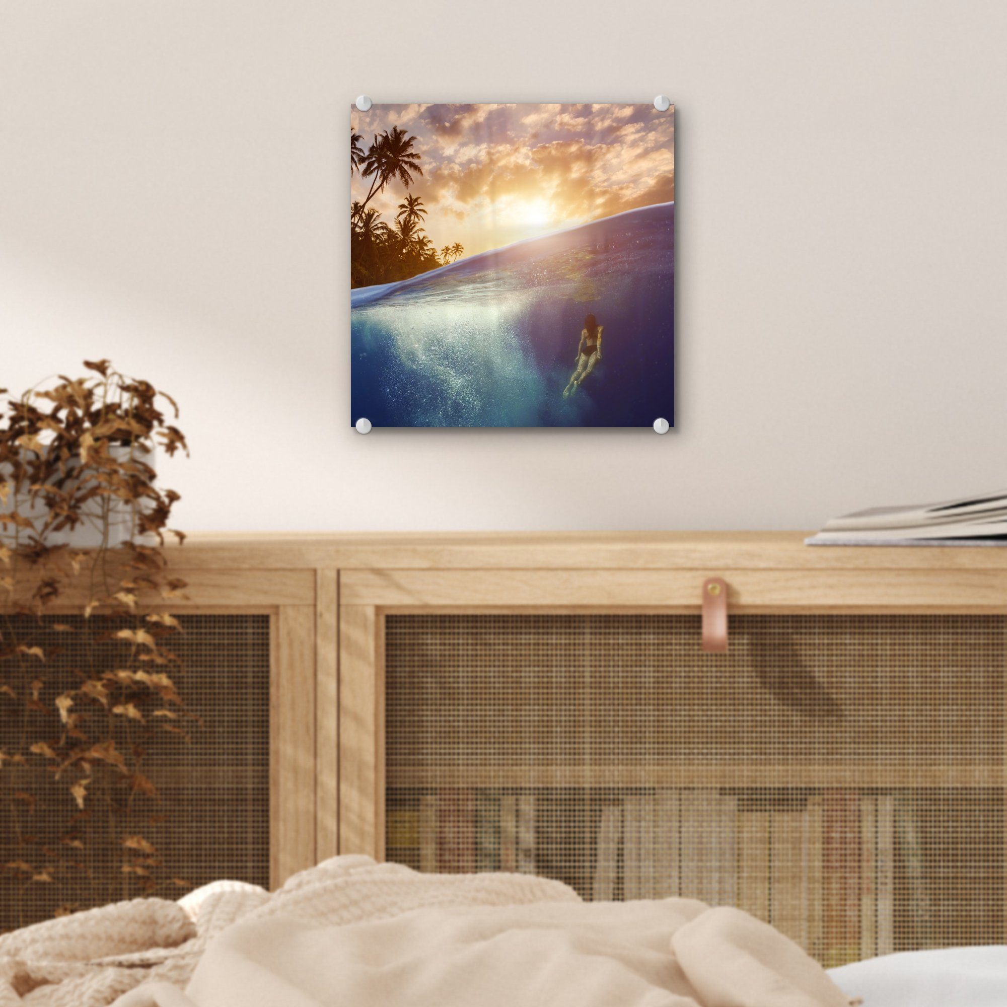 Bilder St), Wanddekoration Wandbild - Meer Acrylglasbild Sonne, - auf - bunt Glas - Schwimmer auf Foto Glas MuchoWow (1 - Glasbilder