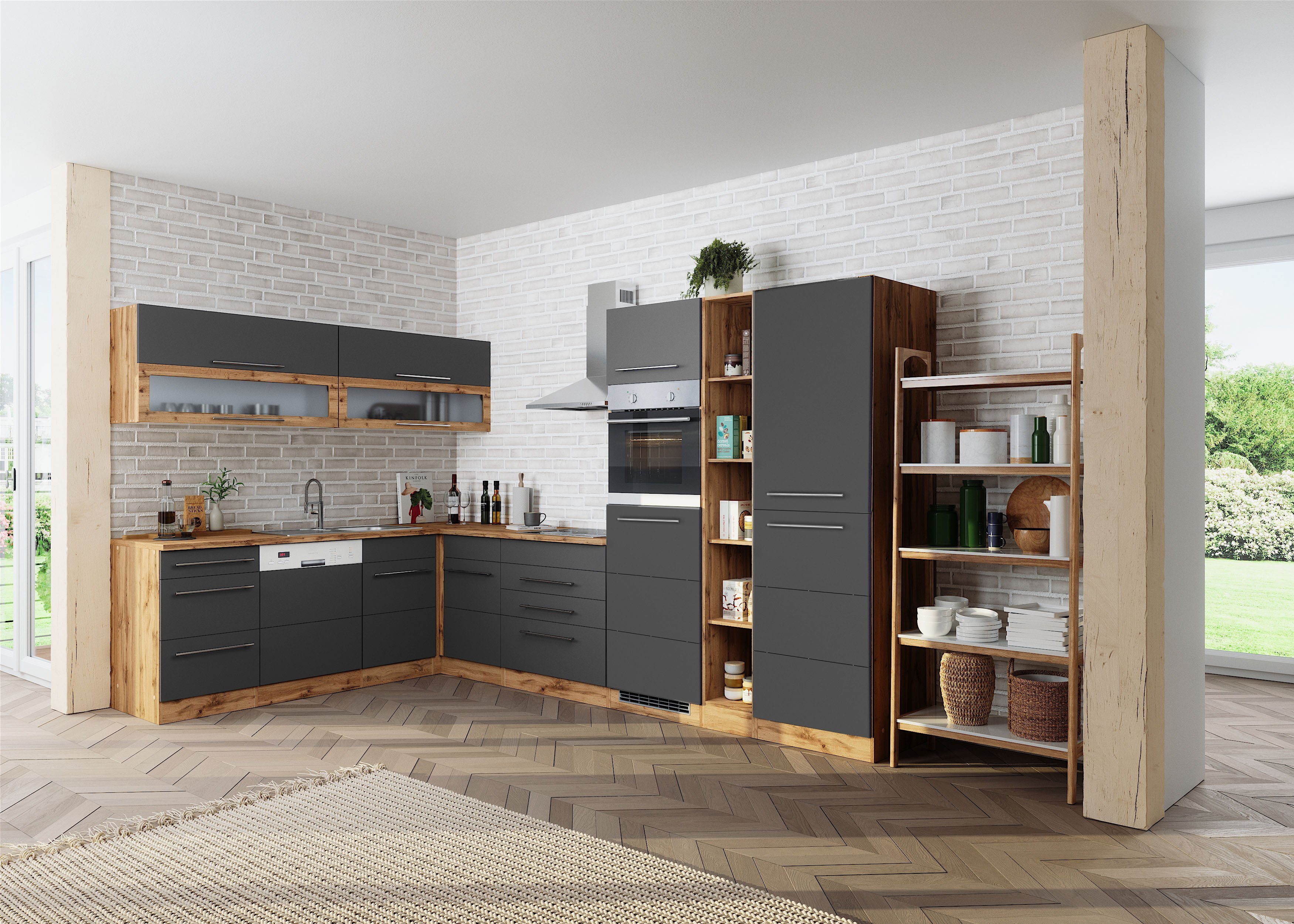 KOCHSTATION Winkelküche KS-Wien, Stellbreite 220 x 340 cm, wahlweise mit E-Geräten