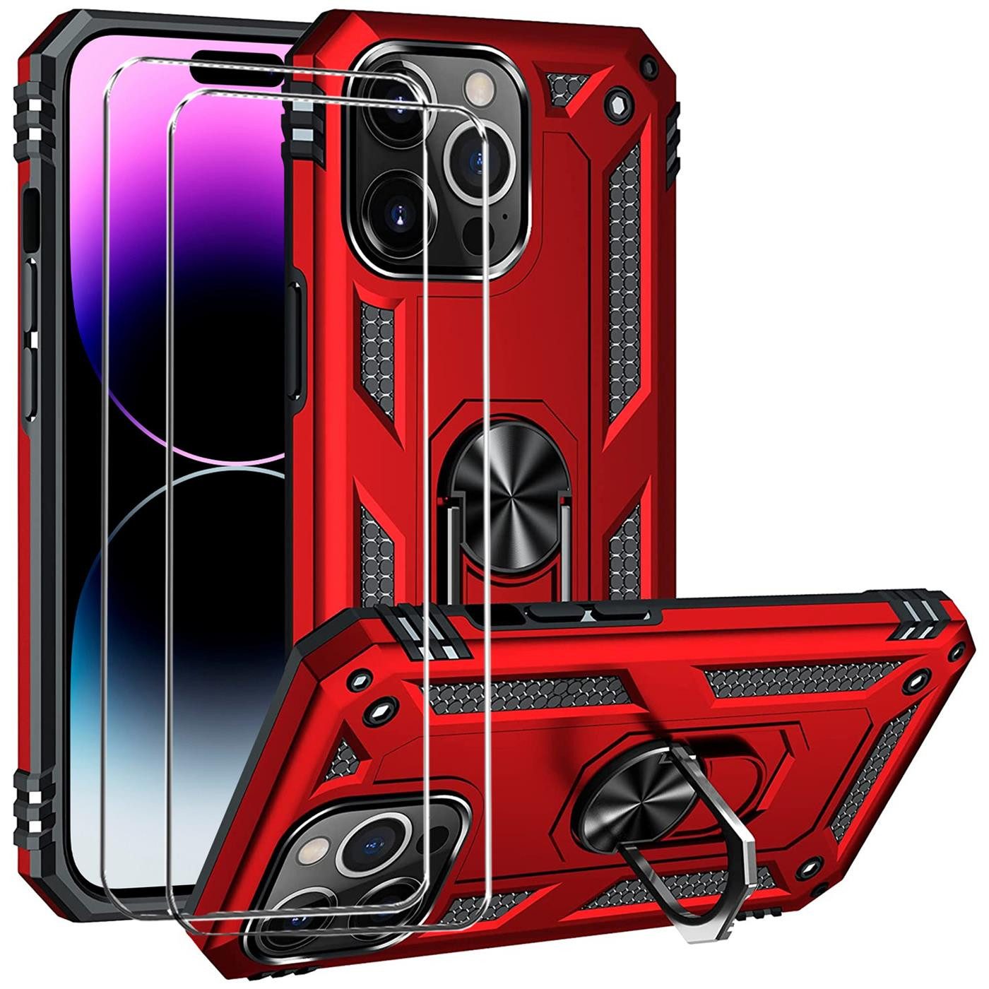 CoolGadget Handyhülle Rot als 2in1 Schutz Cover Set für das Apple iPhone 13 6,1 Zoll, 2x 9H Glas Display Schutz Folie + 1x TPU Case Hülle für iPhone 13