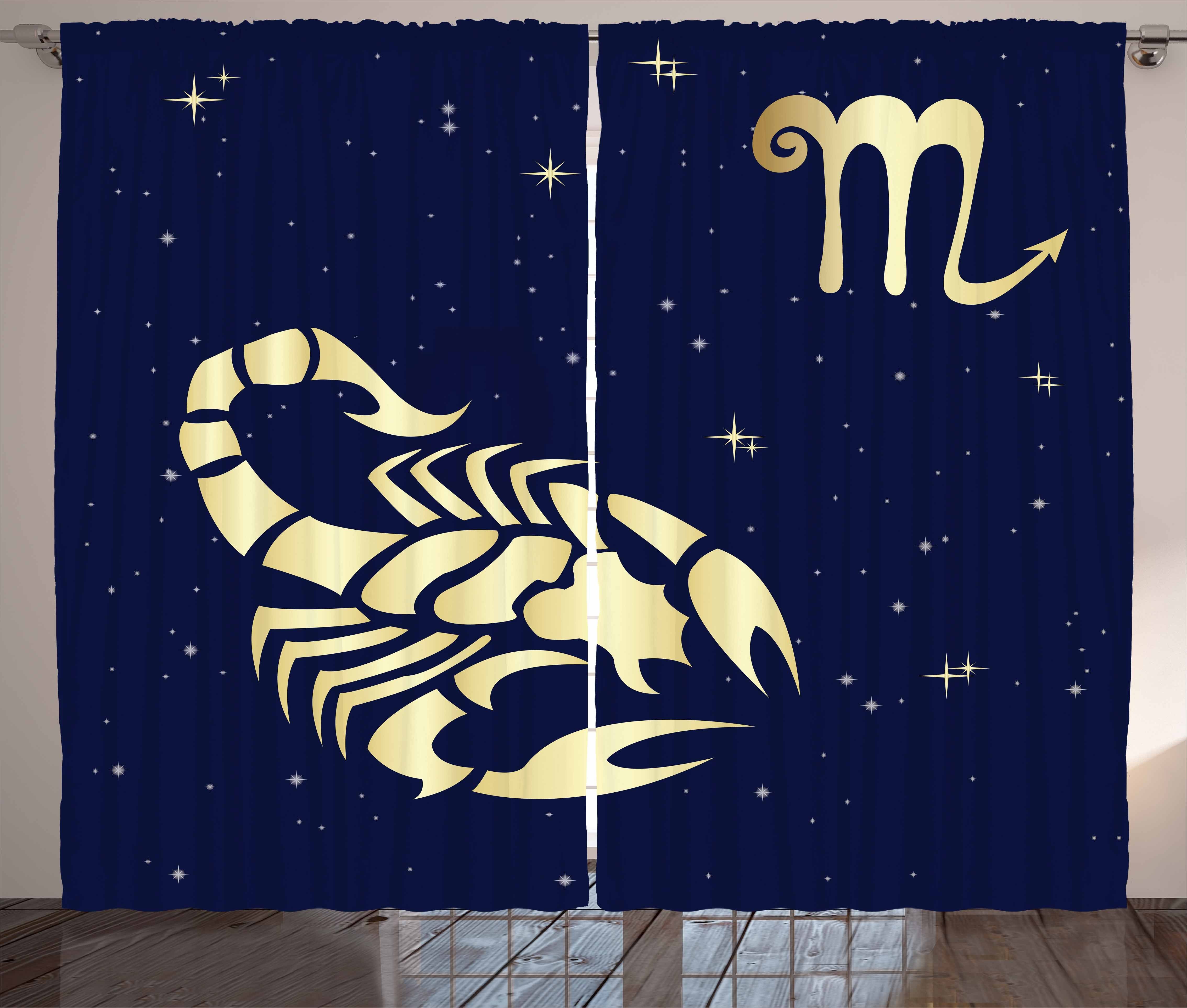 Sternzeichen Schlaufen Nachthimmel Schlafzimmer Abakuhaus, mit und Kräuselband Vorhang Sterne Skorpion Gardine Haken,