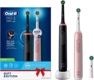 Oral B Elektrische Zahnbürste Pro 3 3900, Aufsteckbürsten: 3 St., Doppelpack 3 Putzmodi