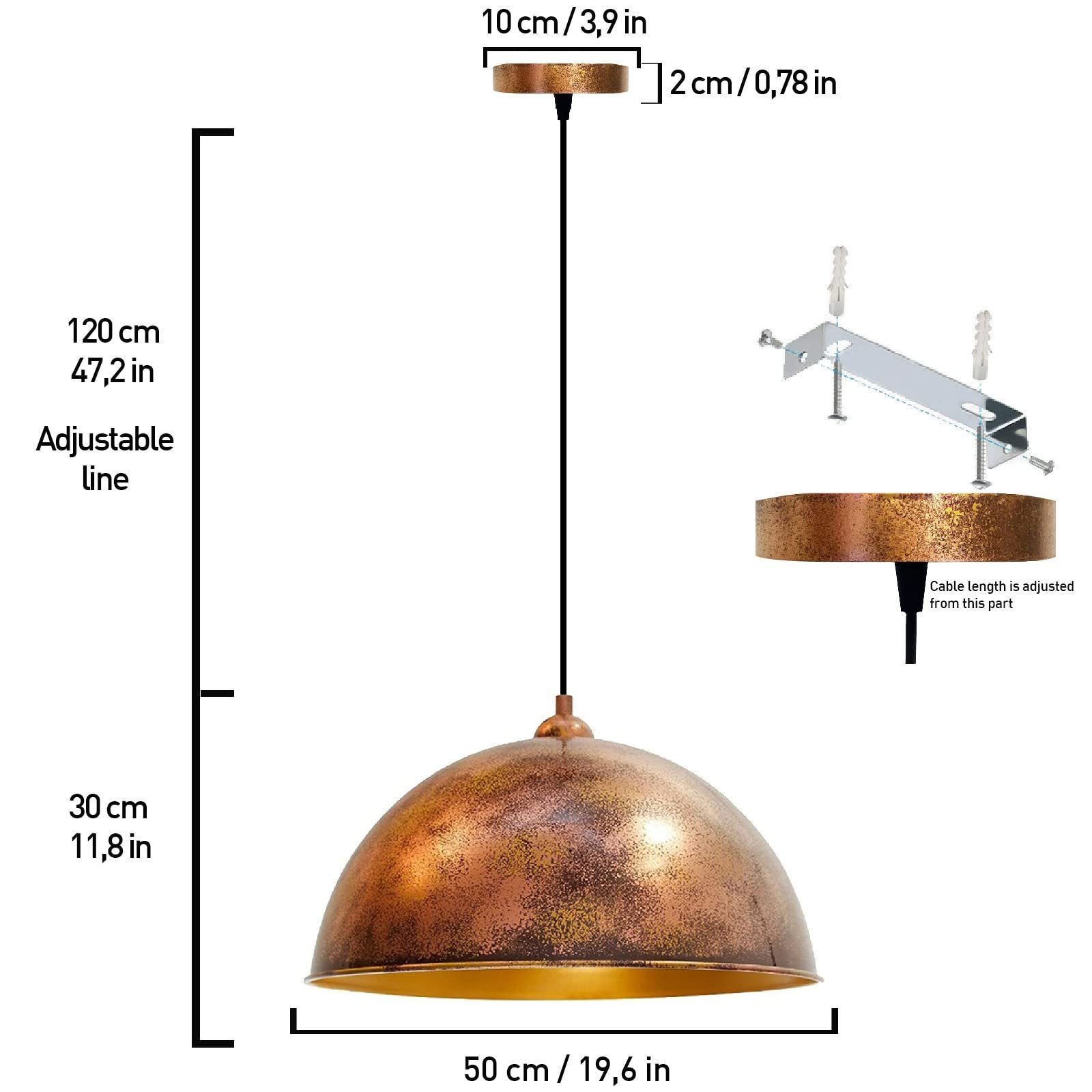 I Modern Hängelampe Pendelleuchte Bamyum Leuchtmittel Bamyum ohne Lipeo Kupfer cm Lampe, I Groß Pendelleuchte Ø50