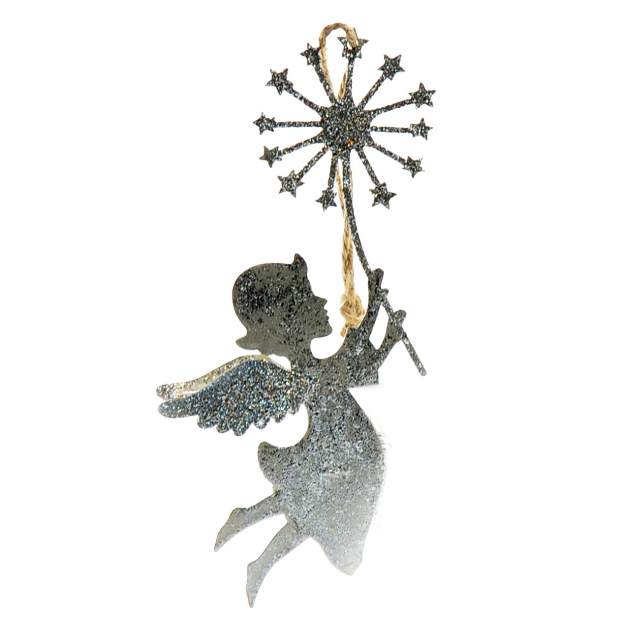 B&S Dekohänger Engel aus Metall mit glitzernder Schneeflocke 16 cm